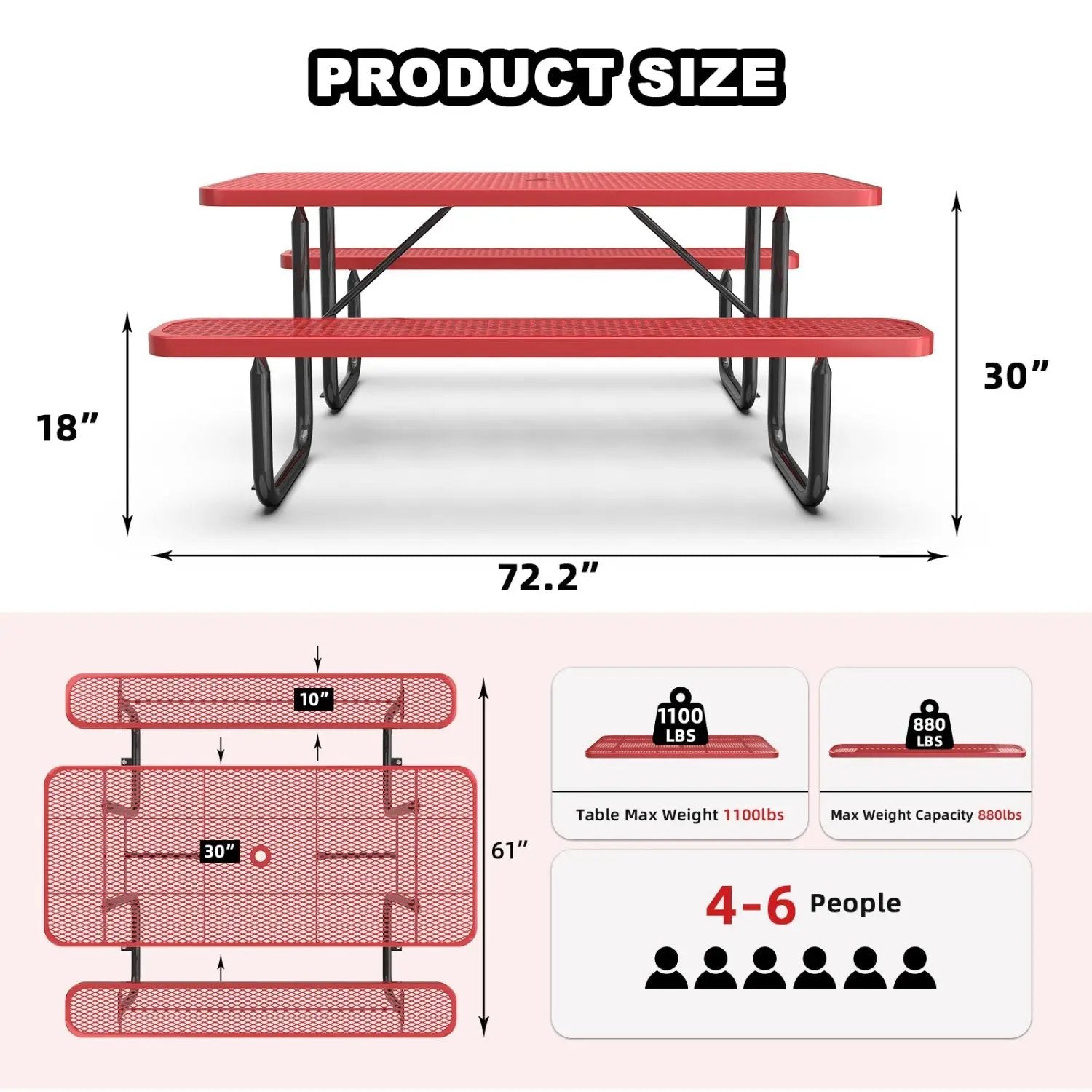 6ft Rectangle Picnic Table With Umbrella Hole by Chery Industrial