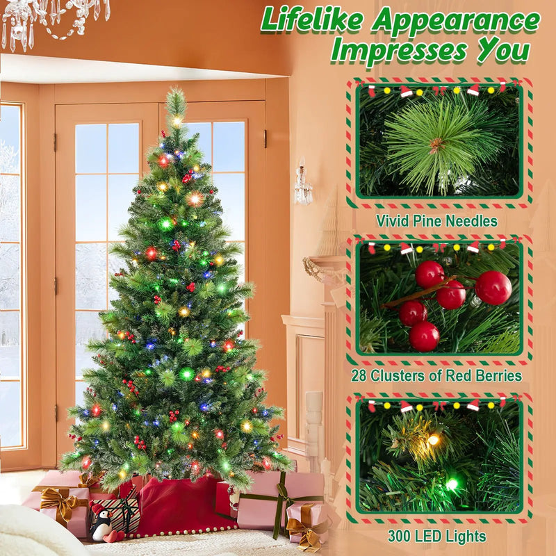 6/7/8 Feet Pre-Lit Artificial Christmas Tree with 300/400/500 LED Lights by DirectDeals