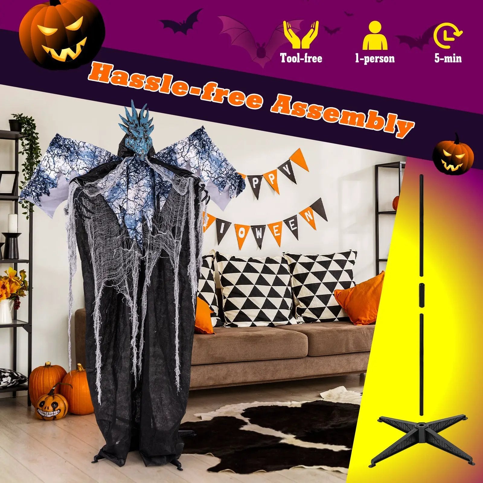 6ft Halloween Animatronic Decoration with Light Up Eyes Posable Wings and Arms by DirectDeals
