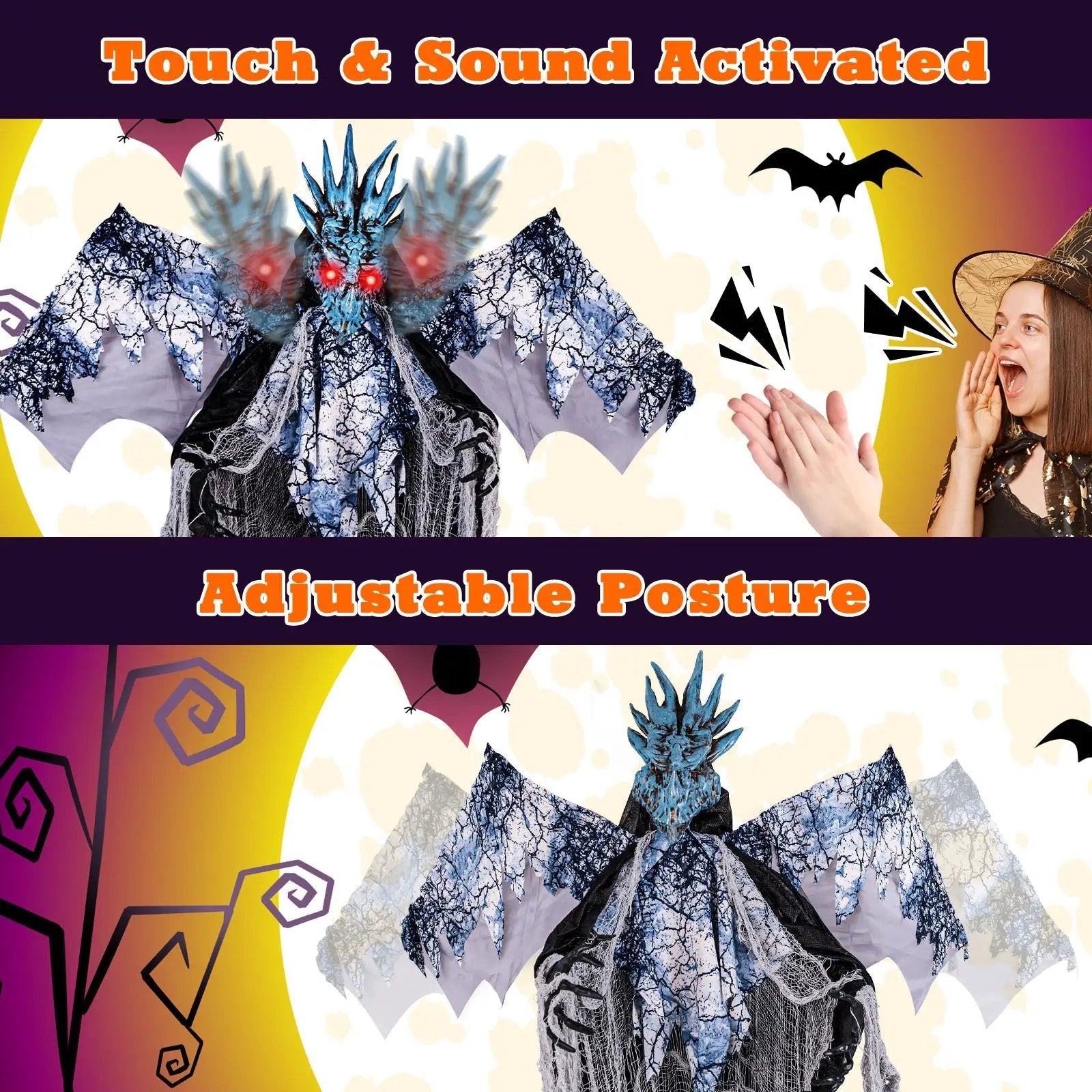 6ft Halloween Animatronic Decoration with Light Up Eyes Posable Wings and Arms by DirectDeals