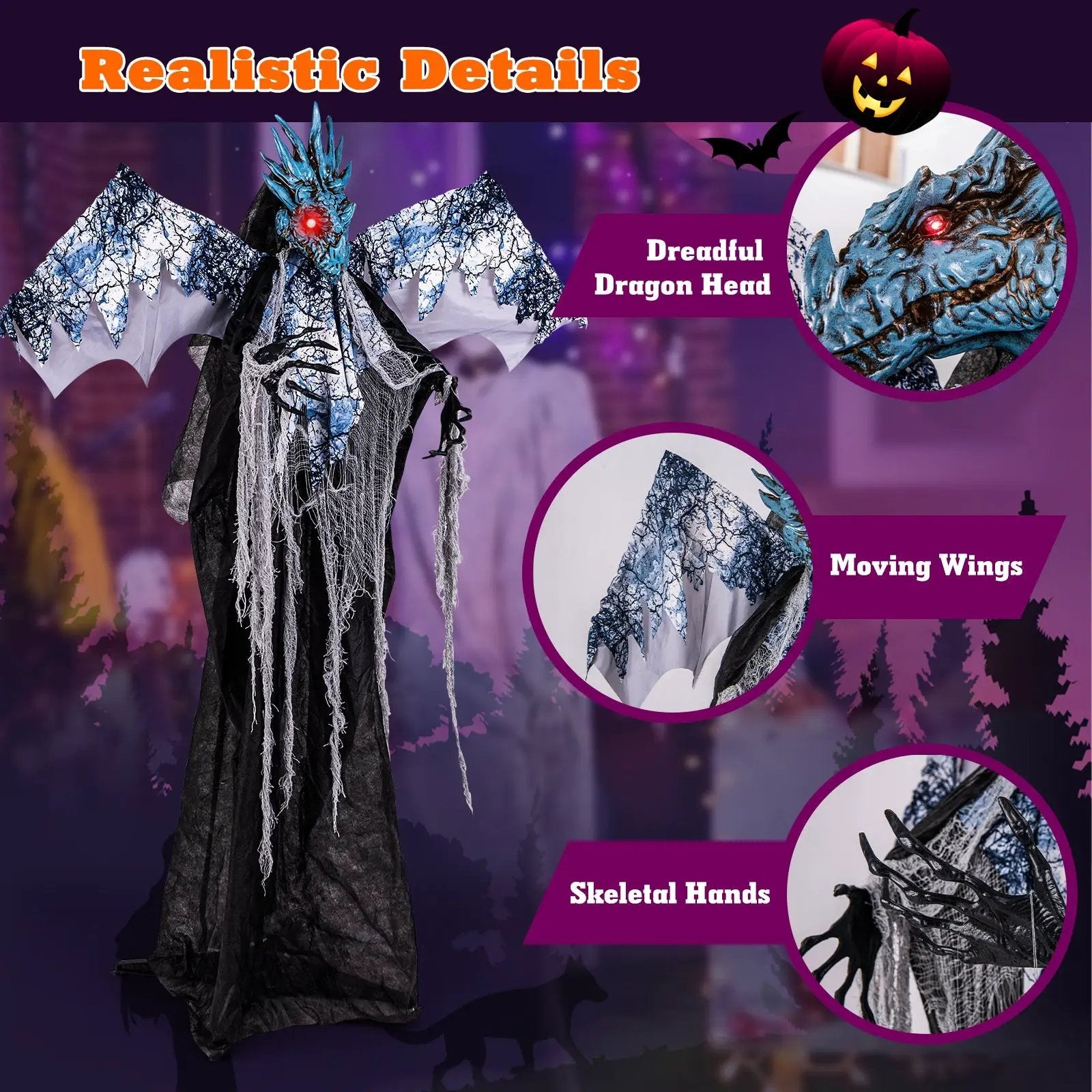 6ft Halloween Animatronic Decoration with Light Up Eyes Posable Wings and Arms by DirectDeals