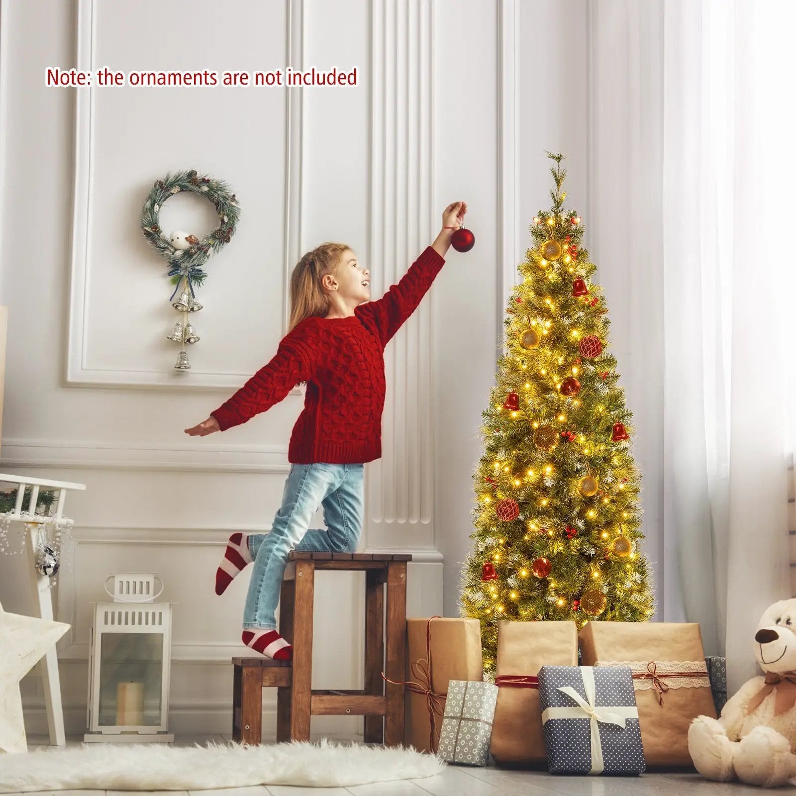 5/6/7/8/9 FT Pre-Lit Artificial Hinged Slim Pencil Christmas Tree by DirectDeals
