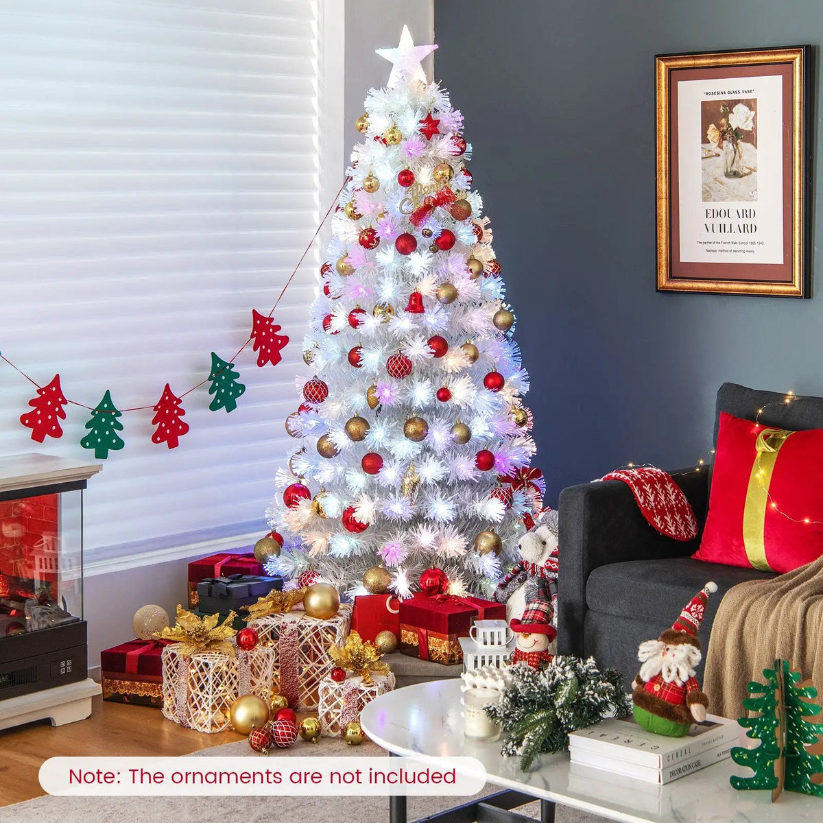 6/7 Feet Pre-Lit Fiber Optic White Snow-Flocked Artificial Christmas Tree, photo 16 of 24