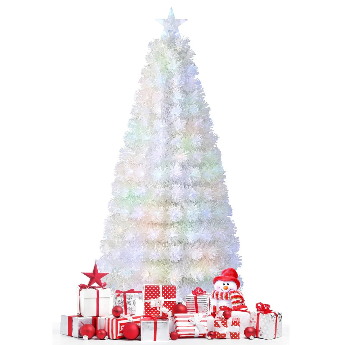 6/7 Feet Pre-Lit Fiber Optic White Snow-Flocked Artificial Christmas Tree, photo 22 of 24