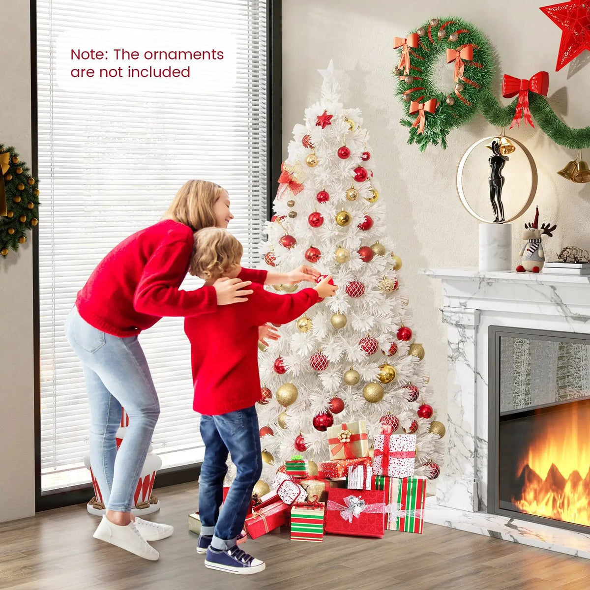 6/7 Feet Pre-Lit Fiber Optic White Snow-Flocked Artificial Christmas Tree, photo 5 of 24