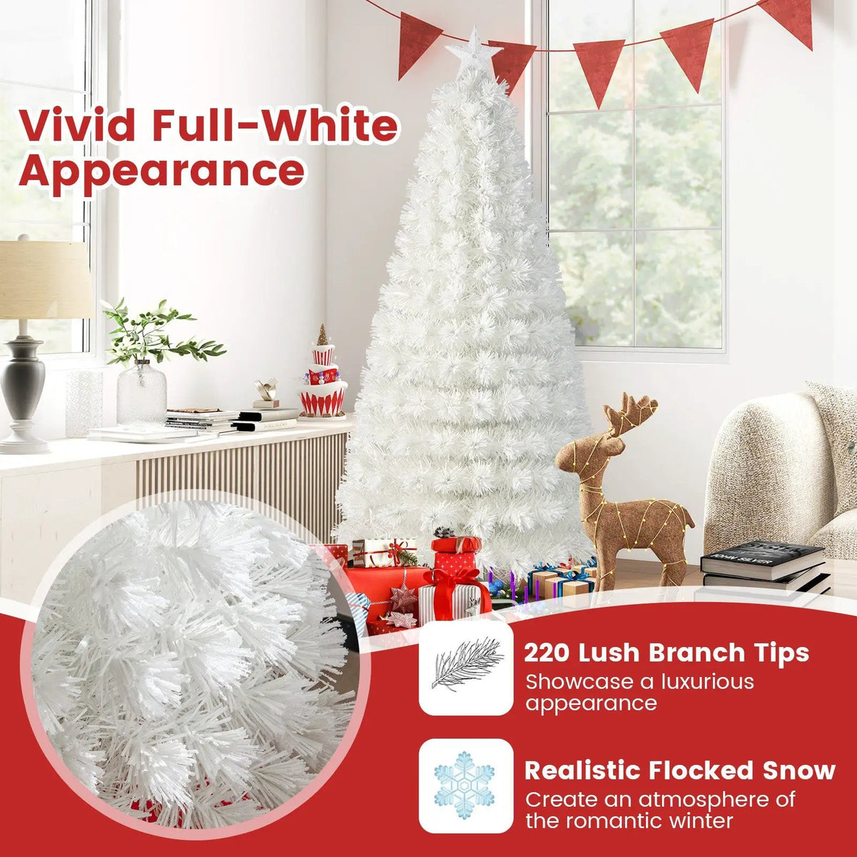 6/7 Feet Pre-Lit Fiber Optic White Snow-Flocked Artificial Christmas Tree, photo 8 of 24