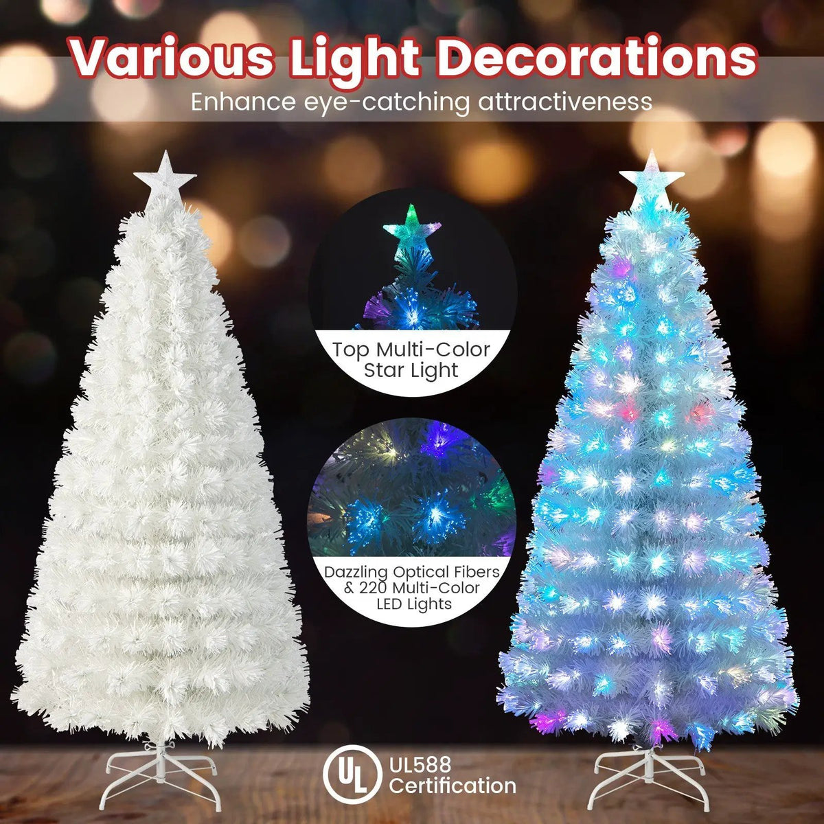 6/7 Feet Pre-Lit Fiber Optic White Snow-Flocked Artificial Christmas Tree, photo 11 of 24