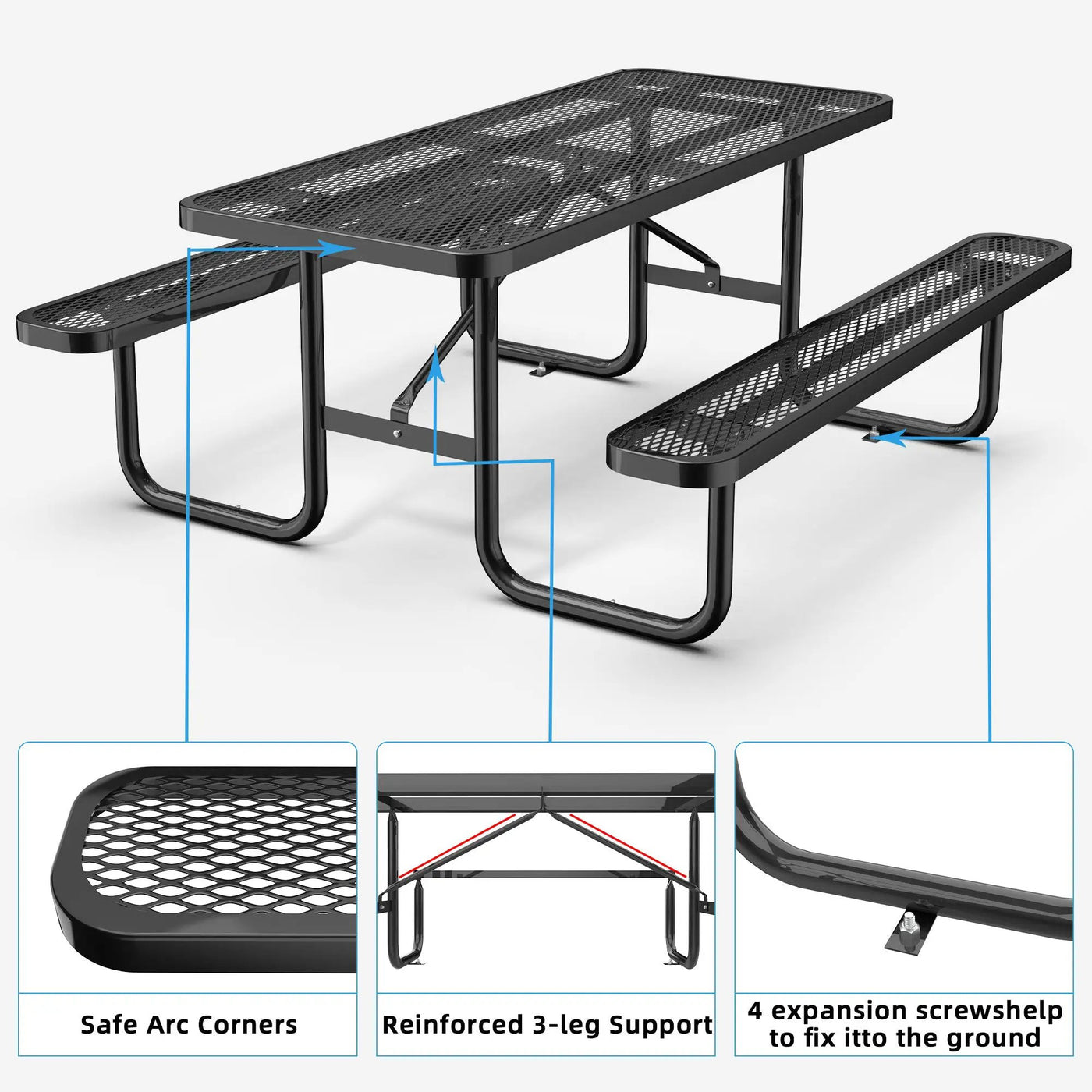 6 ft Metal Picnic Tables for Outdoors, Rectangle Coated Steel Patio Furniture Set by Chery Industrial