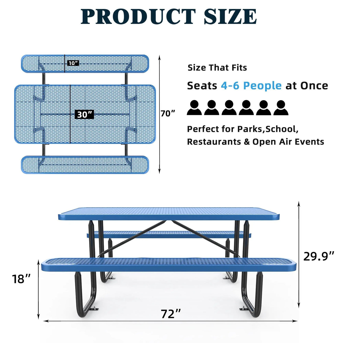 6 ft Metal Picnic Tables for Outdoors, Rectangle Coated Steel Patio Furniture Set by Chery Industrial