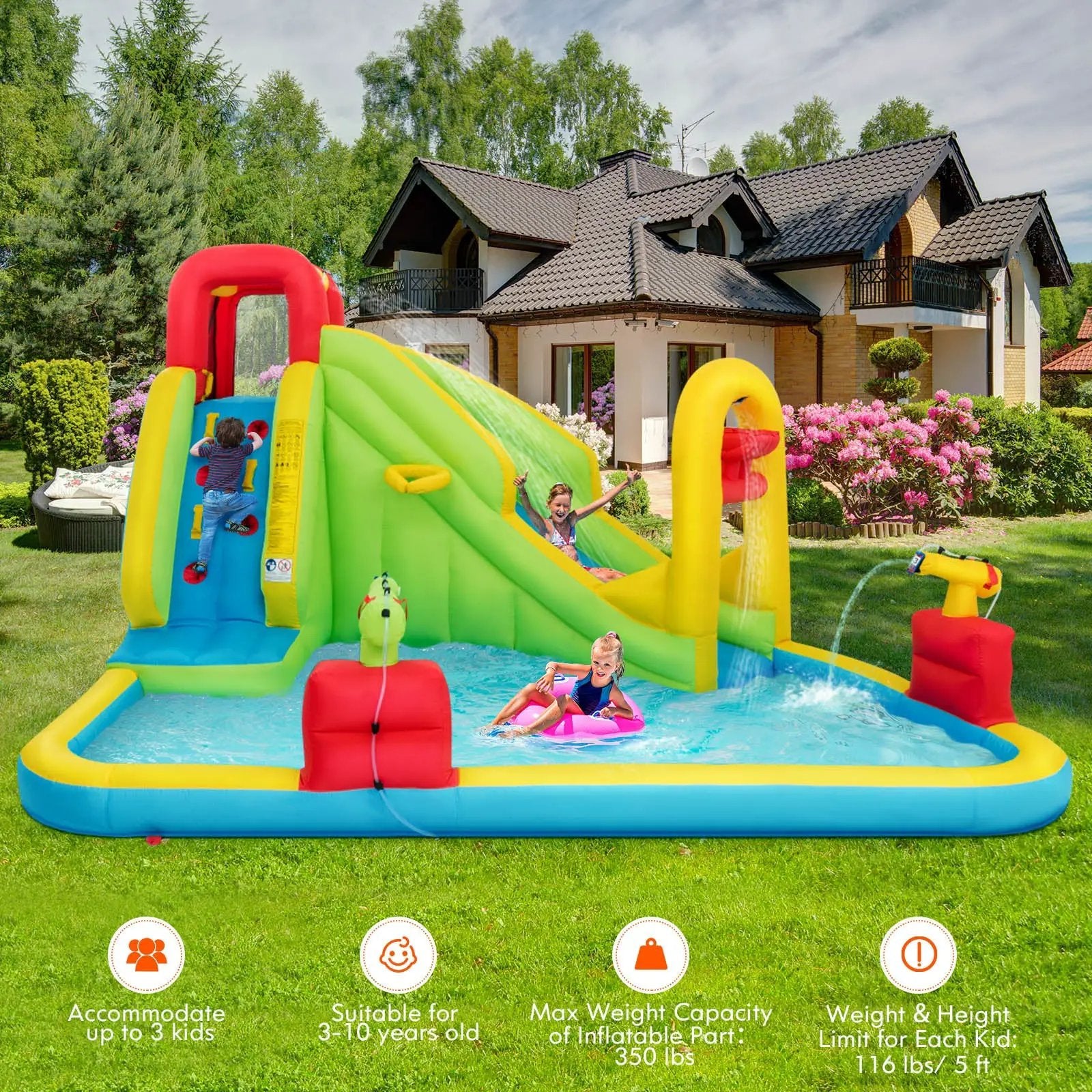 Inflatable Splash Jump Slide Water Bounce without Blower by DirectDeals