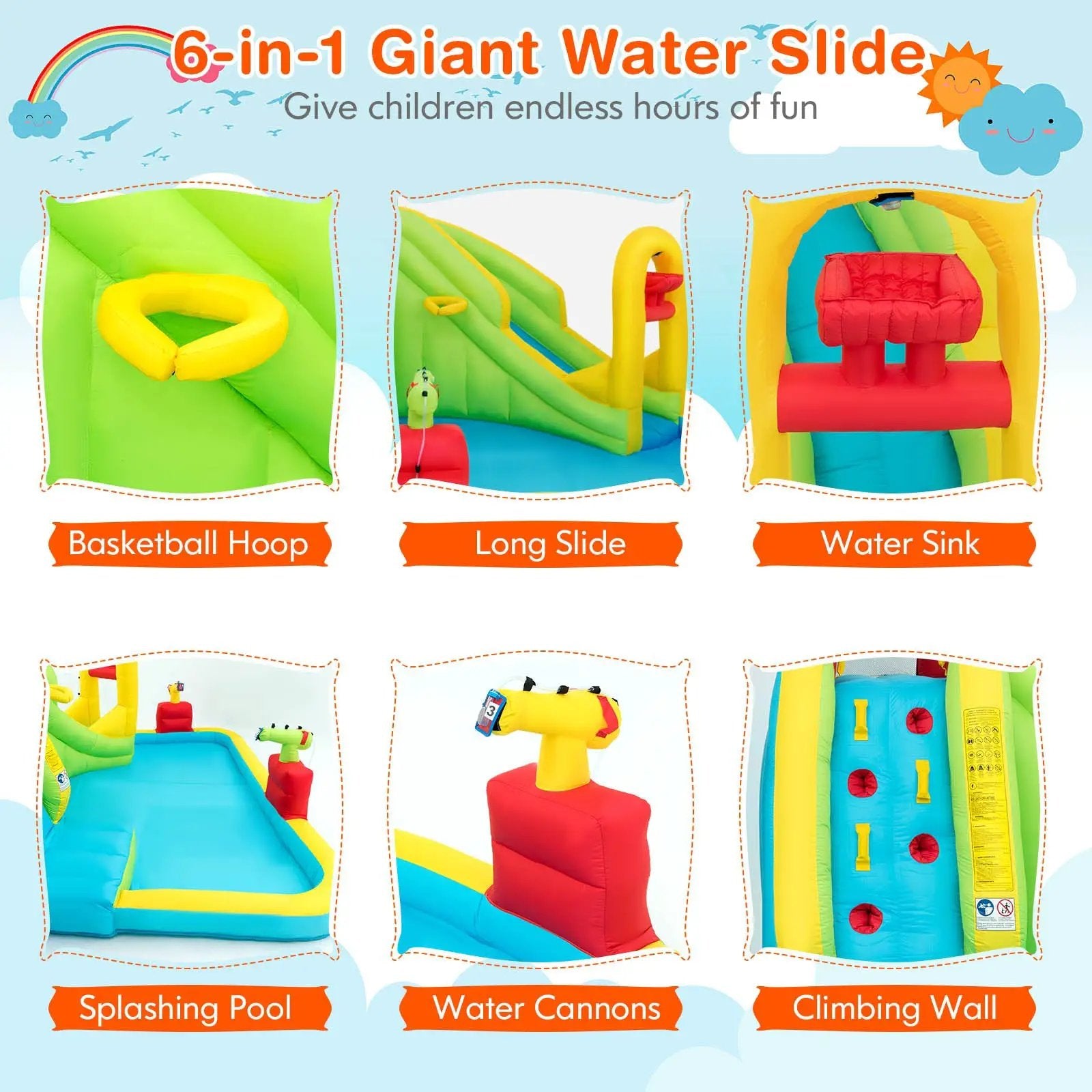 Inflatable Splash Jump Slide Water Bounce without Blower by DirectDeals