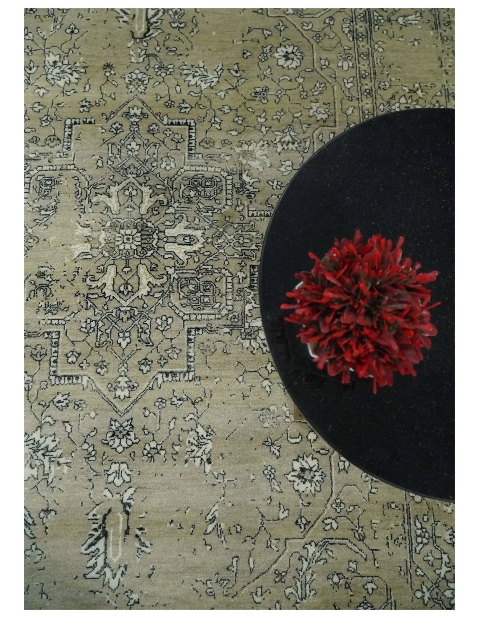 6x9 Fine Hand Knotted Beige and Black Traditional Vintage Persian Style Antique Wool Rug by The Rug Decor