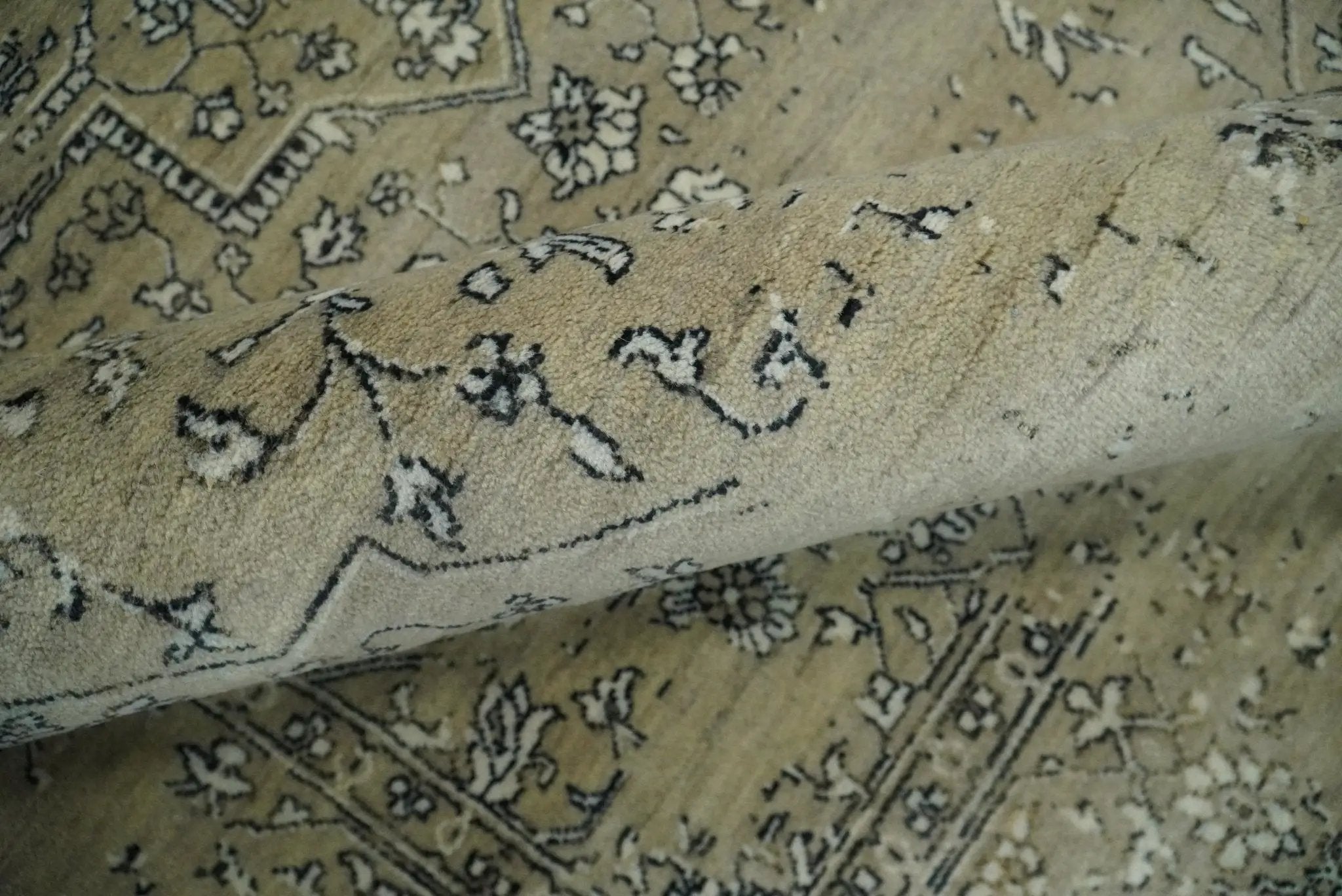 6x9 Fine Hand Knotted Beige and Black Traditional Vintage Persian Style Antique Wool Rug by The Rug Decor
