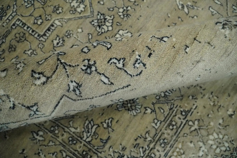 6x9 Fine Hand Knotted Beige and Black Traditional Vintage Persian Style Antique Wool Rug by The Rug Decor