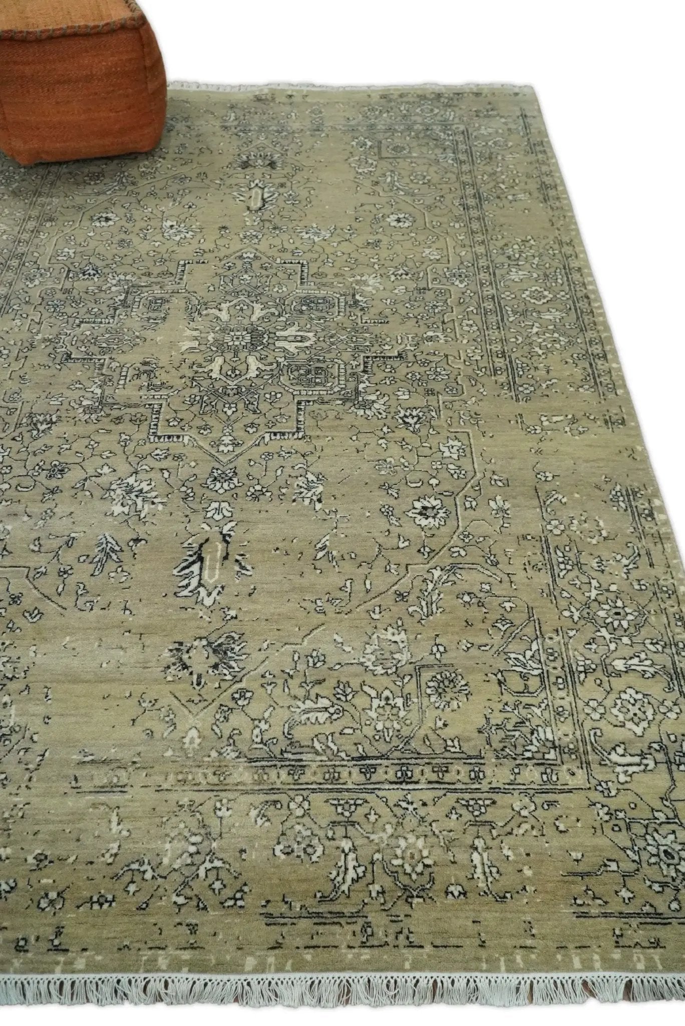 6x9 Fine Hand Knotted Beige and Black Traditional Vintage Persian Style Antique Wool Rug by The Rug Decor