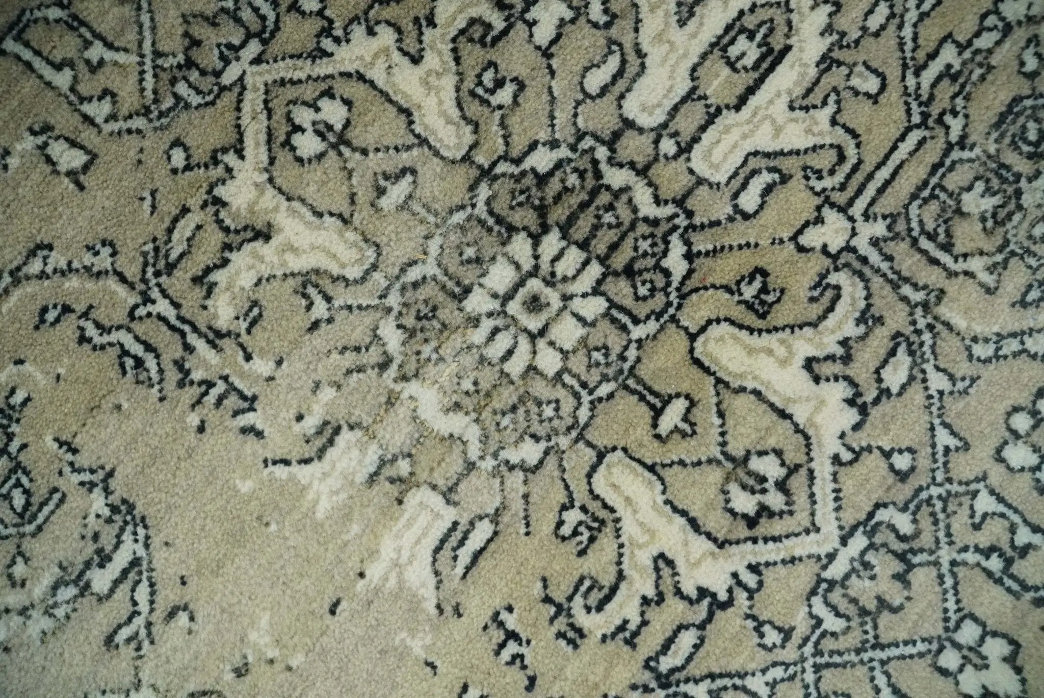 6x9 Fine Hand Knotted Beige and Black Traditional Vintage Persian Style Antique Wool Rug by The Rug Decor