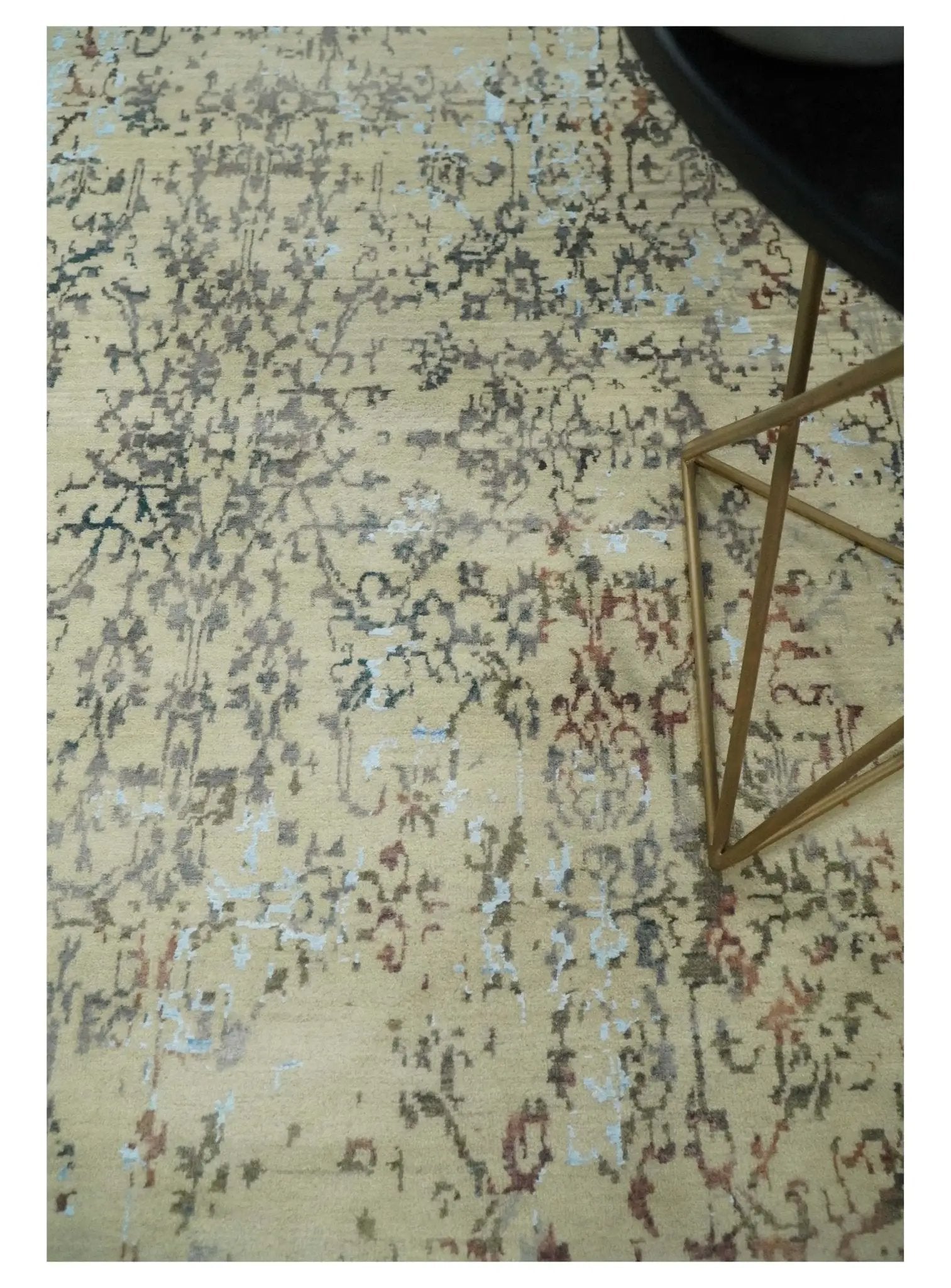 6x9 Fine Hand Knotted Beige and Rust Vintage Persian Style Antique Wool and Silk Rug by The Rug Decor