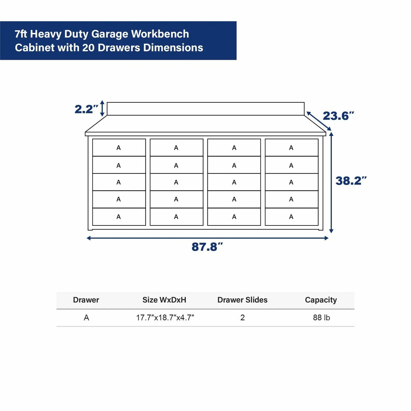 7ft Heavy Duty Garage Workbench Cabinet with 20 Drawers by Chery Industrial