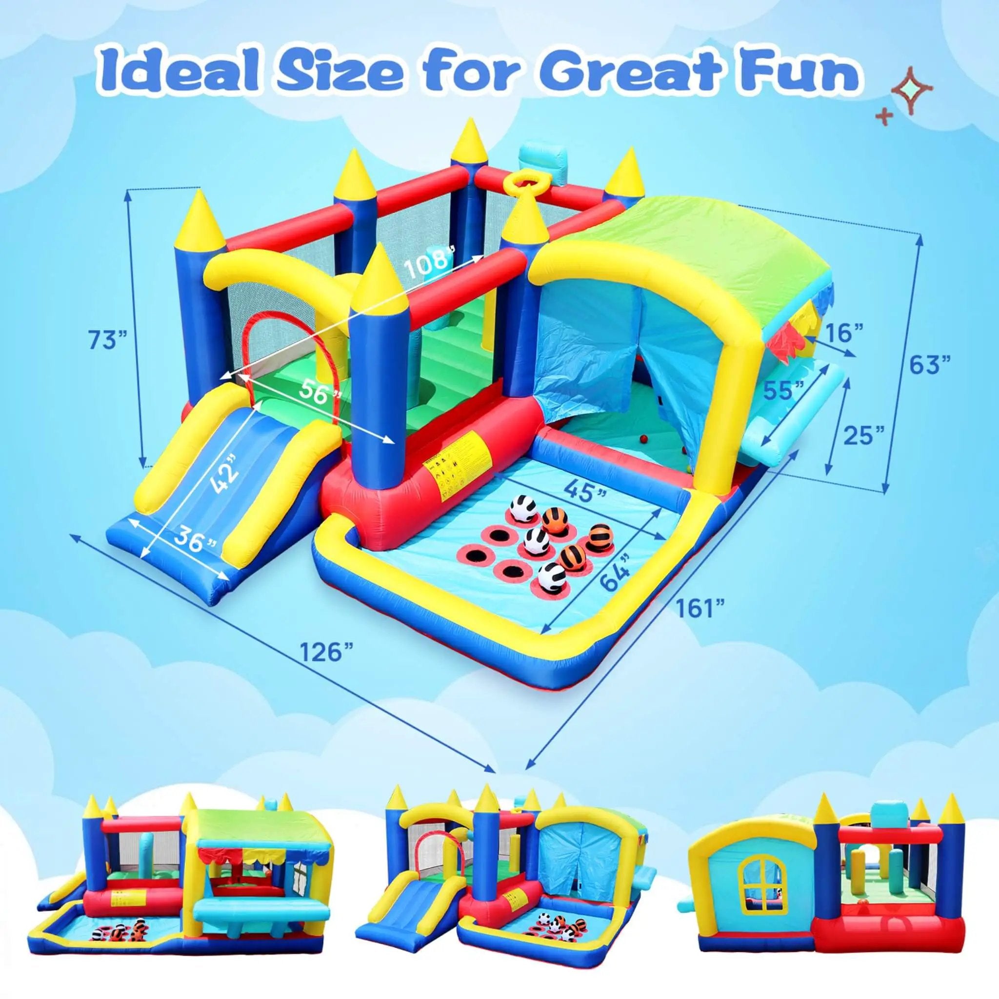 7-In-1 Inflatable Bounce House With Ball Pit, Obstacles And Bouncy Castle (SAK50823) by SAKSBY WHOLESALE
