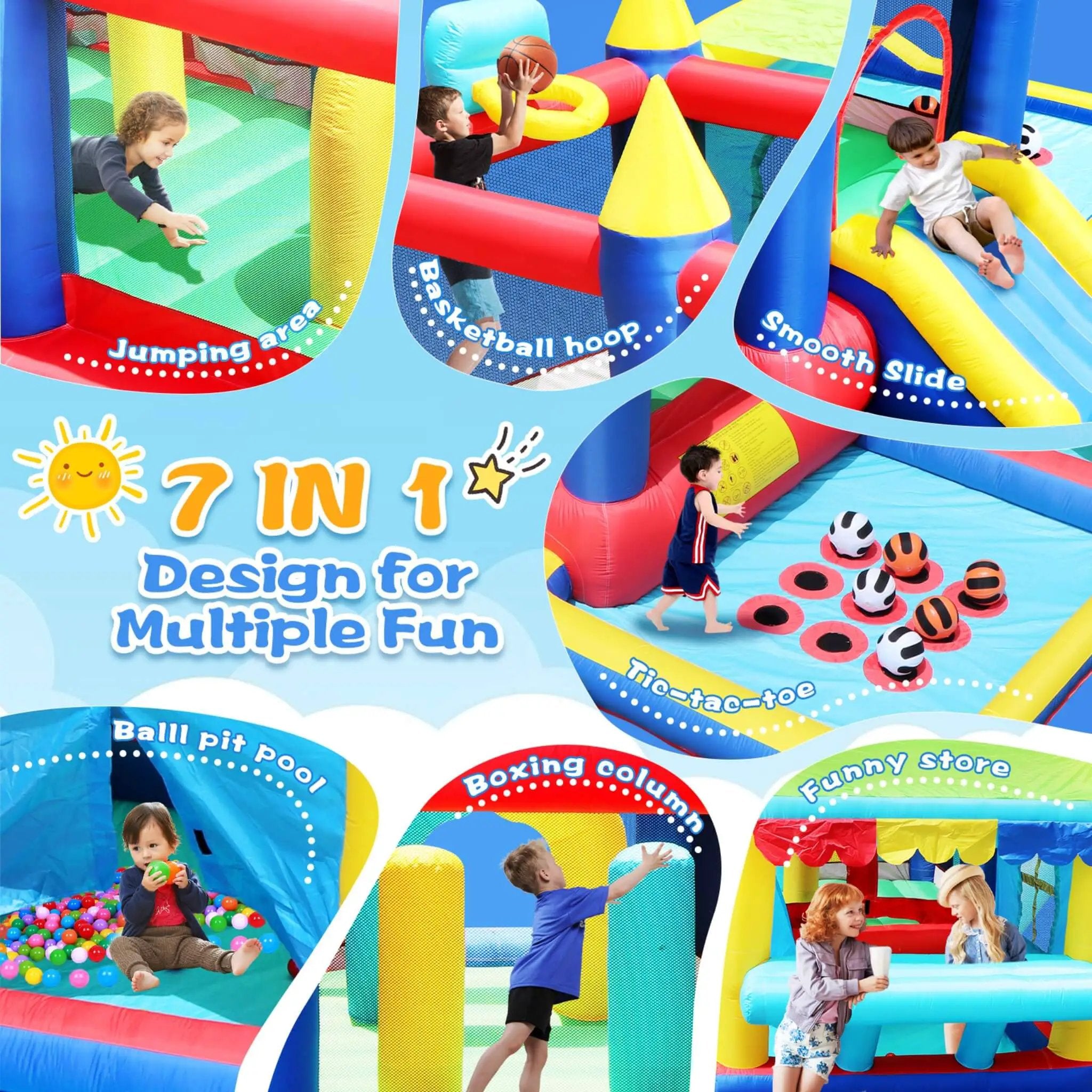 7-In-1 Inflatable Bounce House With Ball Pit, Obstacles And Bouncy Castle (SAK50823) by SAKSBY WHOLESALE