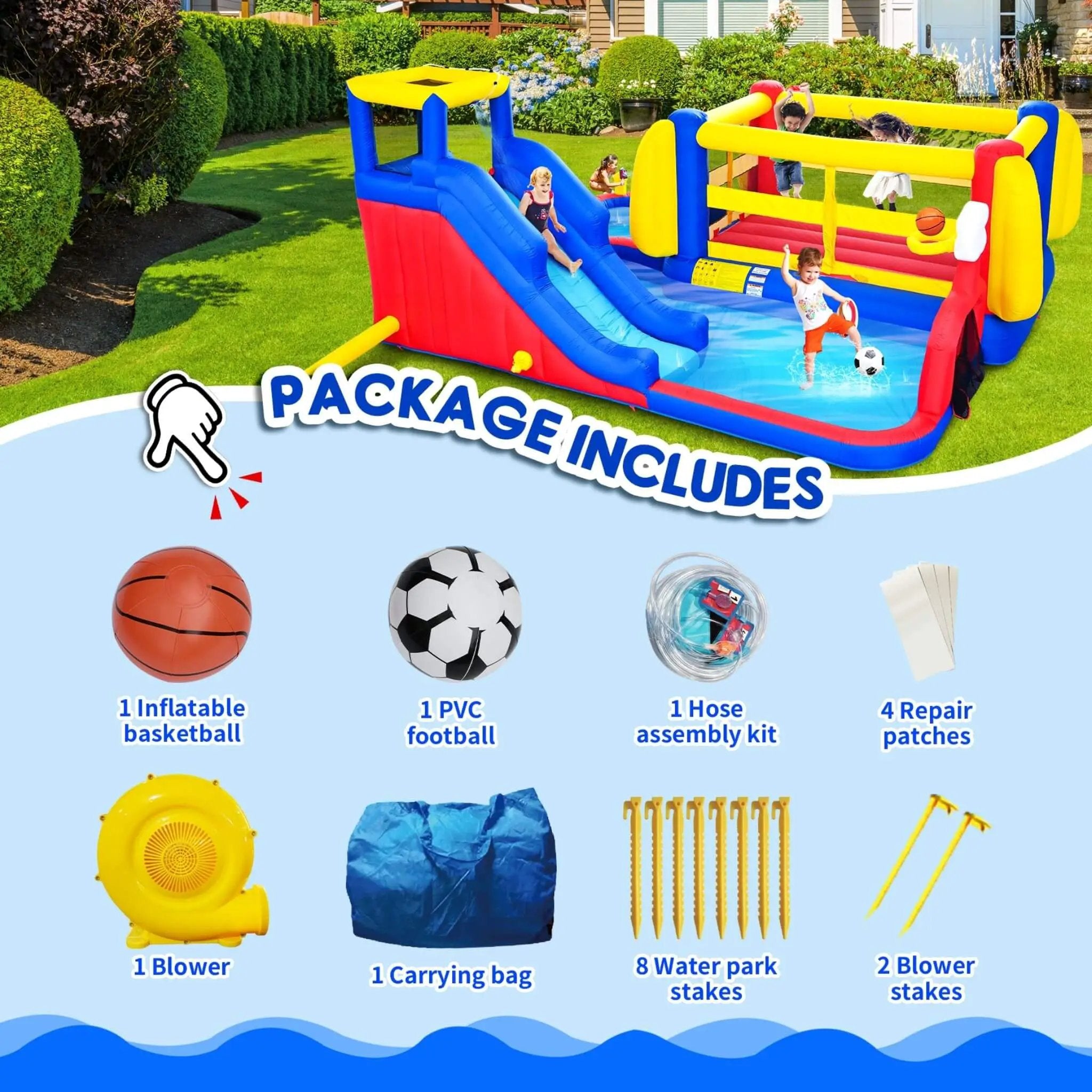 7-in-1 Inflatable Water Park with Slide, Pool, And Bounce House (SAK74216) by SAKSBY WHOLESALE