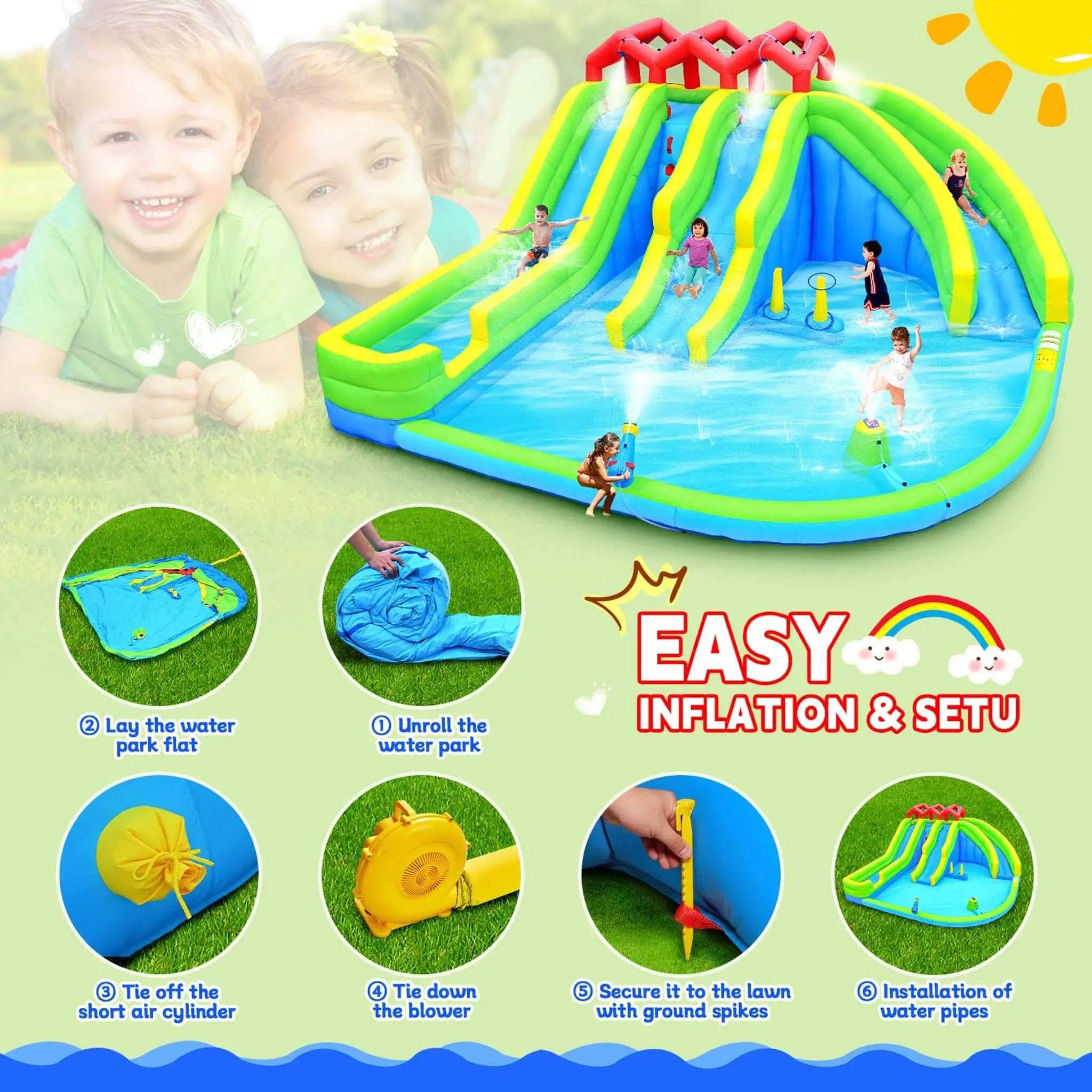 7-In-1 Inflatable Water Park With Triple Slides, Water Gun, And Climbing Wall (SAK98134) by SAKSBY WHOLESALE