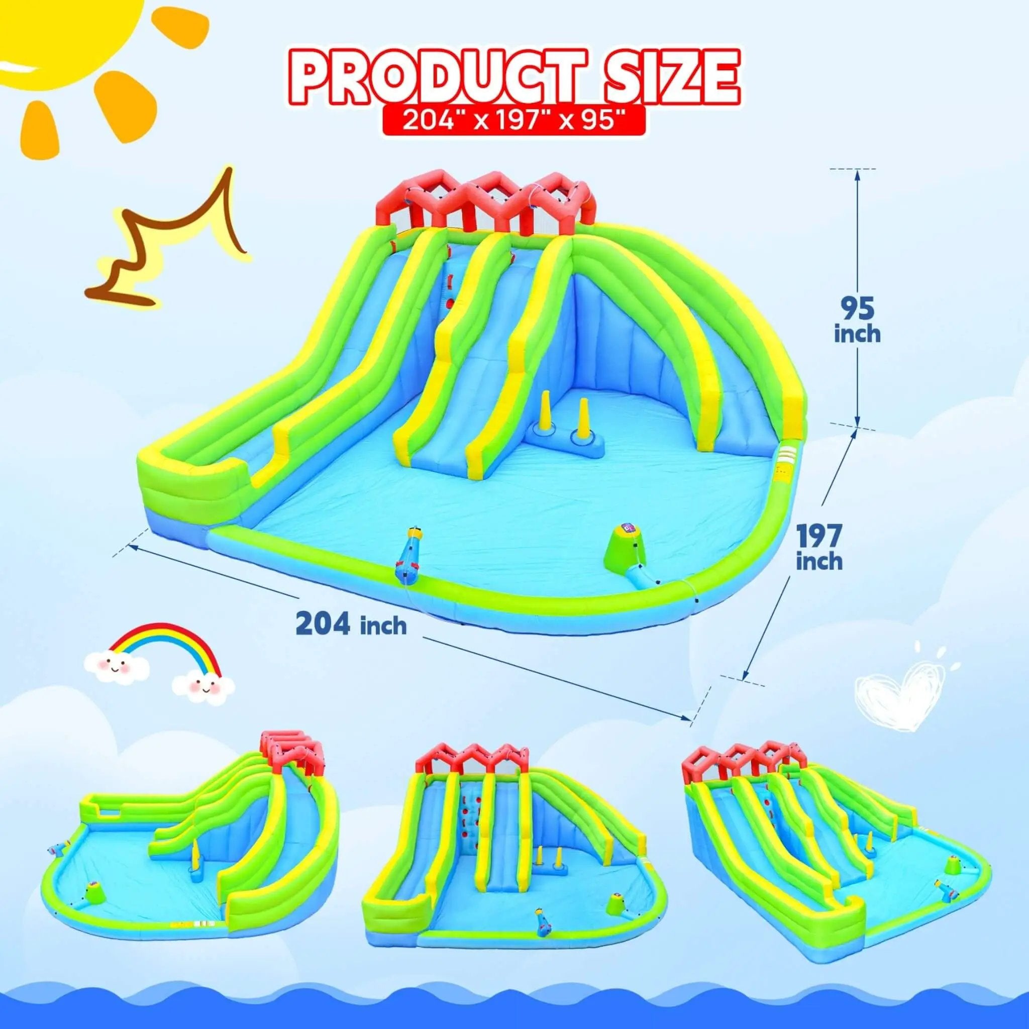 7-In-1 Inflatable Water Park With Triple Slides, Water Gun, And Climbing Wall (SAK98134) by SAKSBY WHOLESALE