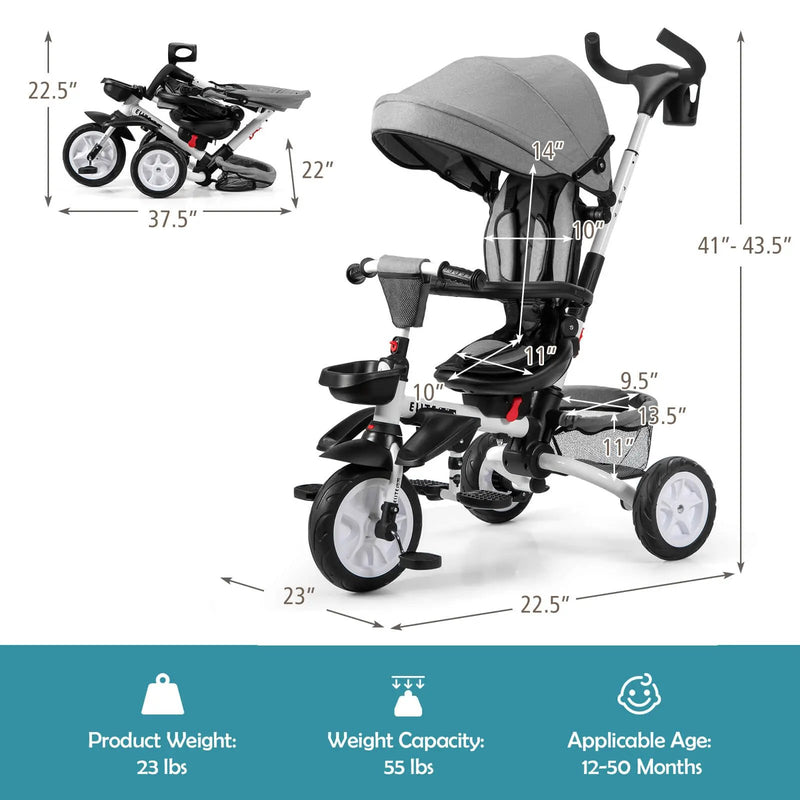 7-in-1 Detachable Baby Stroller with Canopy and Safety Harness by DirectDeals