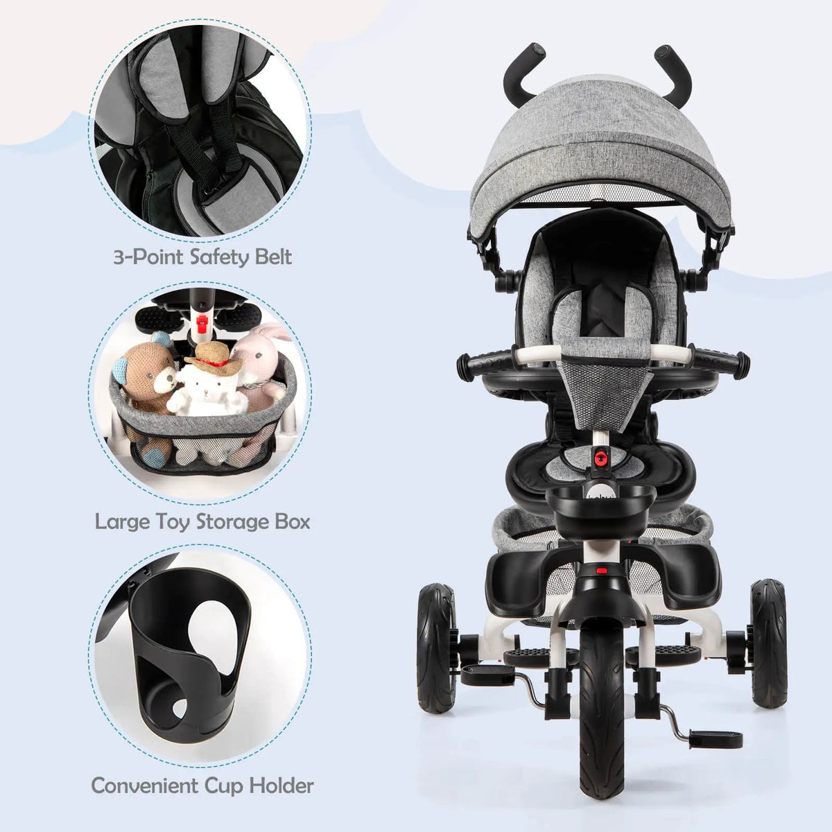 7-in-1 Detachable Baby Stroller with Canopy and Safety Harness, photo 12 of 32