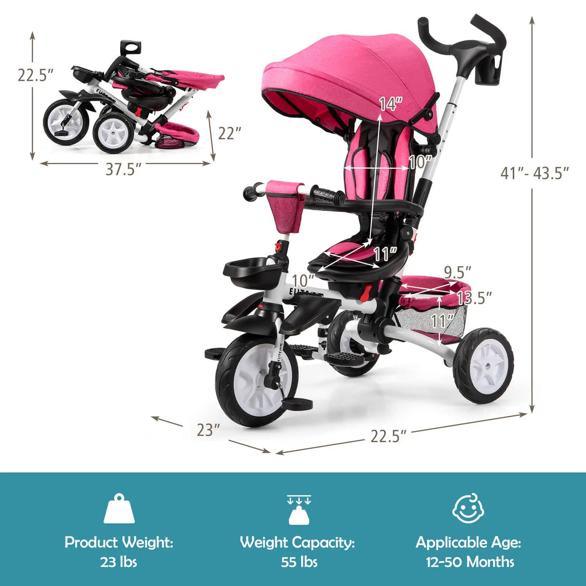7-in-1 Detachable Baby Stroller with Canopy and Safety Harness, photo 29 of 32