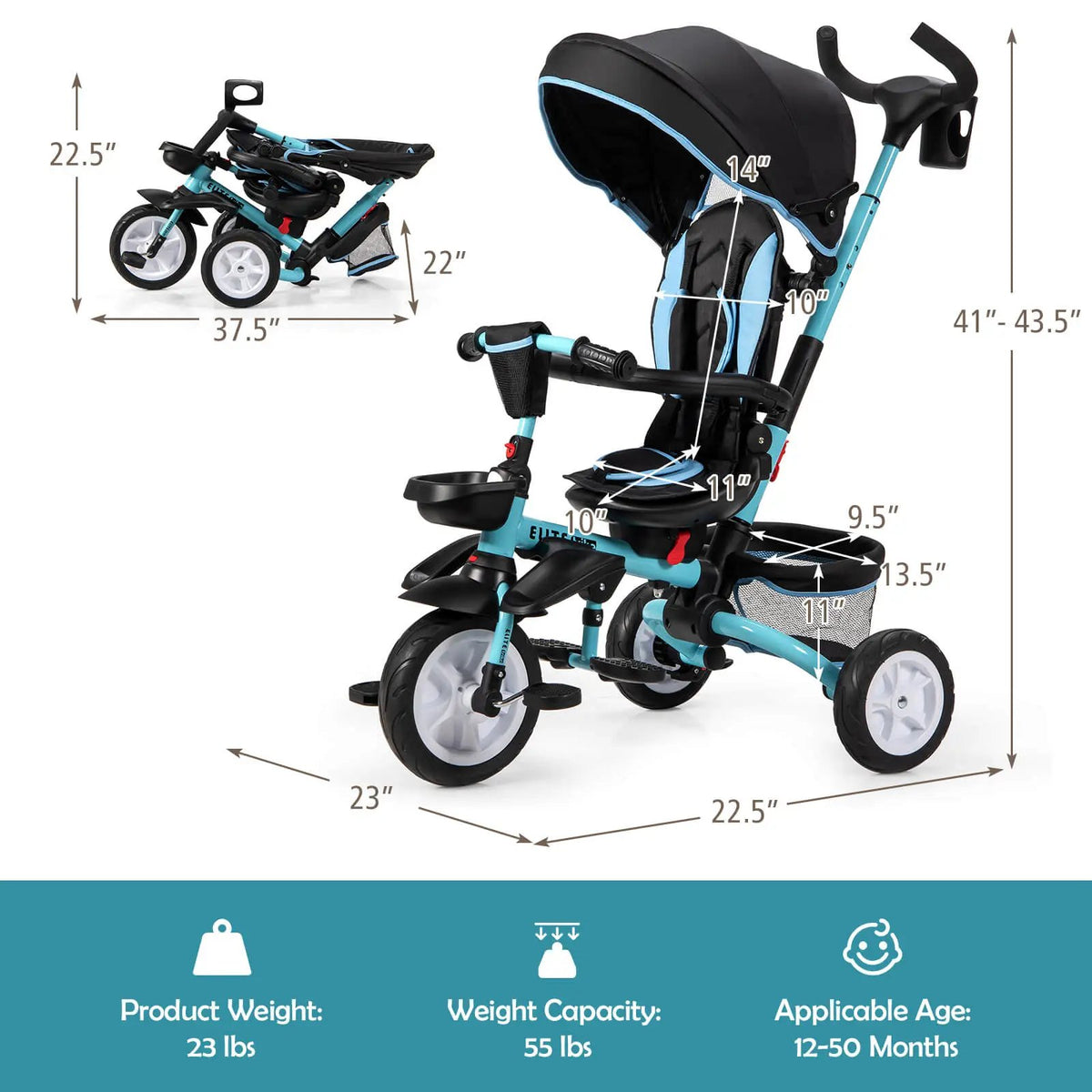 7-in-1 Detachable Baby Stroller with Canopy and Safety Harness, photo 31 of 32