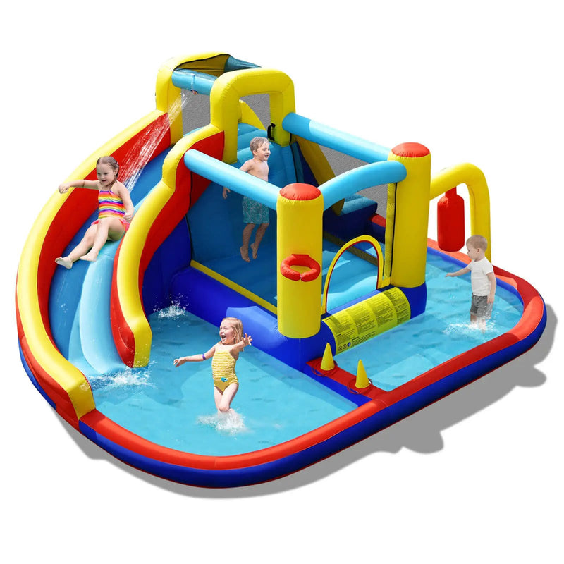 7-in-1 Inflatable Water Slide Bounce Castle with Splash Pool and Climbing Wall without Blower by DirectDeals