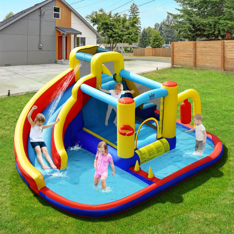 7-in-1 Inflatable Water Slide Bounce Castle with Splash Pool and Climbing Wall without Blower by DirectDeals