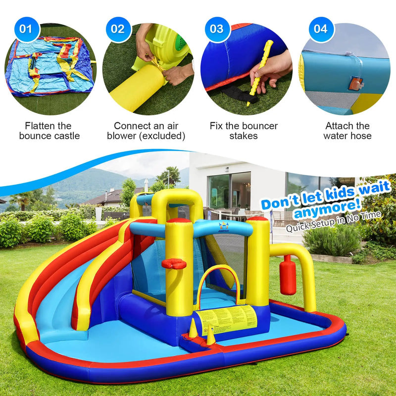 7-in-1 Inflatable Water Slide Bounce Castle with Splash Pool and Climbing Wall without Blower by DirectDeals