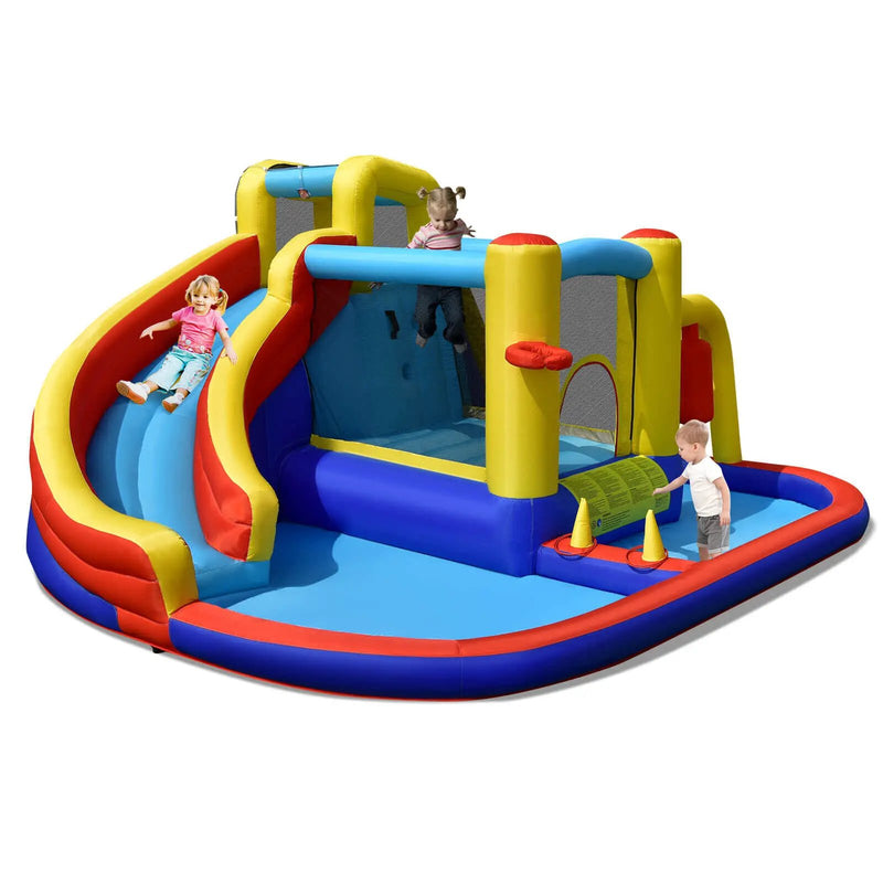 7-in-1 Inflatable Water Slide Bounce Castle with Splash Pool and Climbing Wall without Blower by DirectDeals