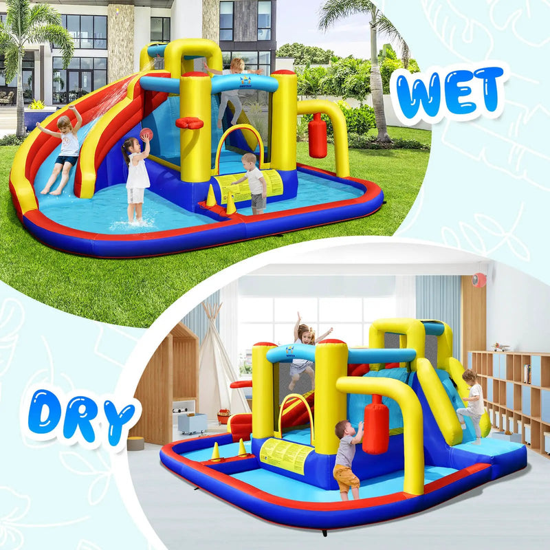 7-in-1 Inflatable Water Slide Bounce Castle with Splash Pool and Climbing Wall without Blower by DirectDeals