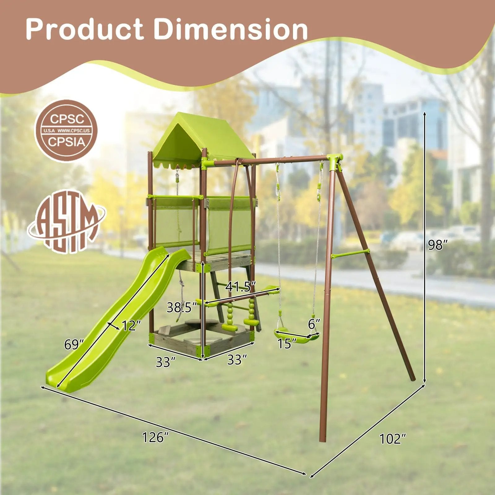 7-in-1 Kids Outdoor Metal Playset with Wave Slide and Climbing Rope-Green by DirectDeals