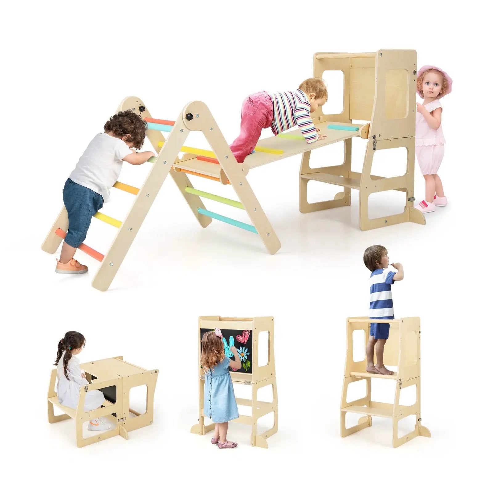 7-in-1 Toddler Climbing Toy Connected Table and Chair Set for Boys and Girls Aged 3-14 Years Old by DirectDeals
