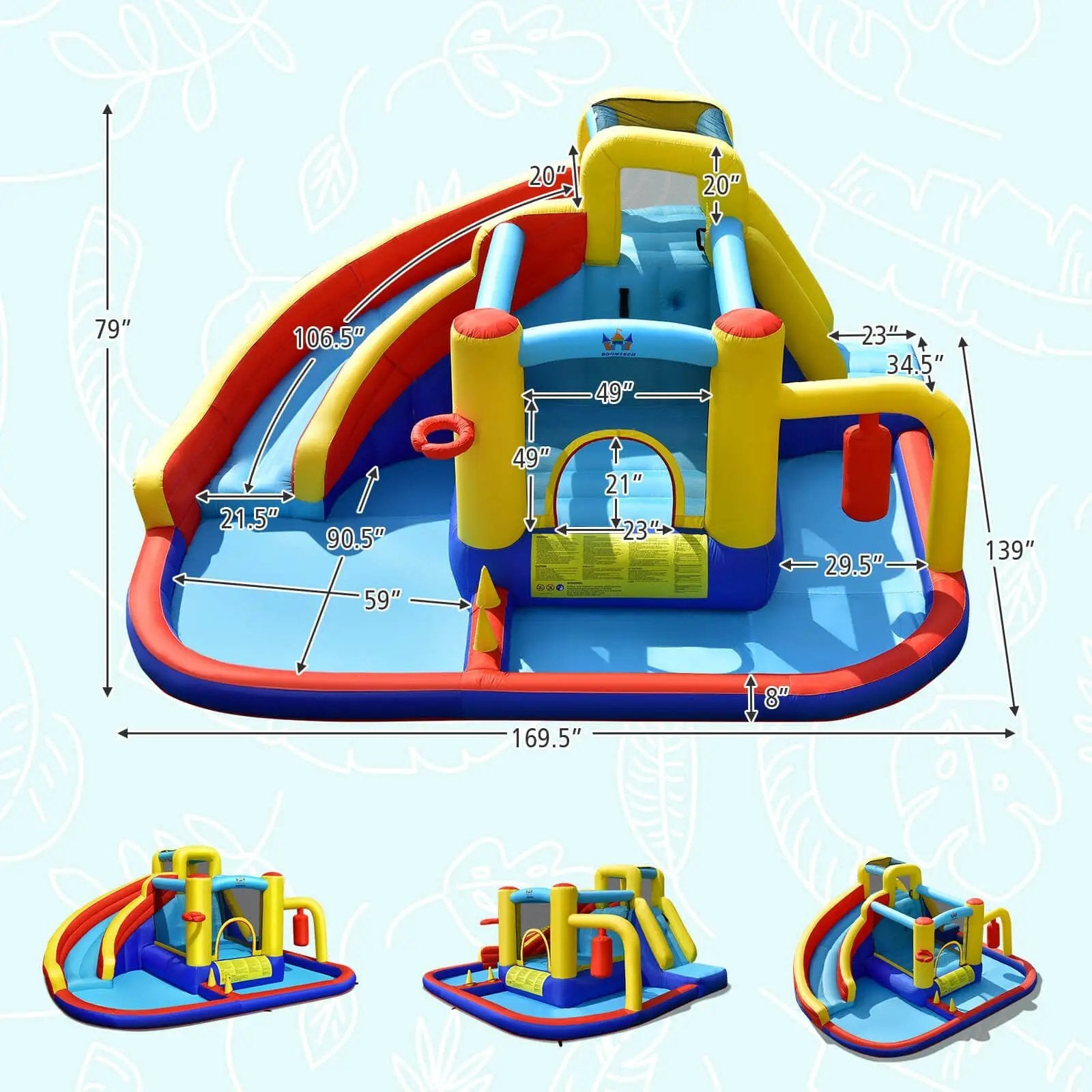 7-in-1 Inflatable Water Slide with 735W Air Blower and Splash Pool by DirectDeals