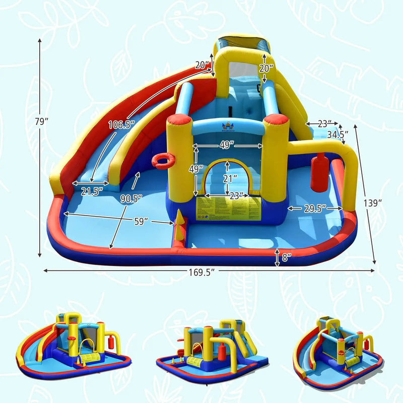 7-in-1 Inflatable Water Slide with 735W Air Blower and Splash Pool by DirectDeals