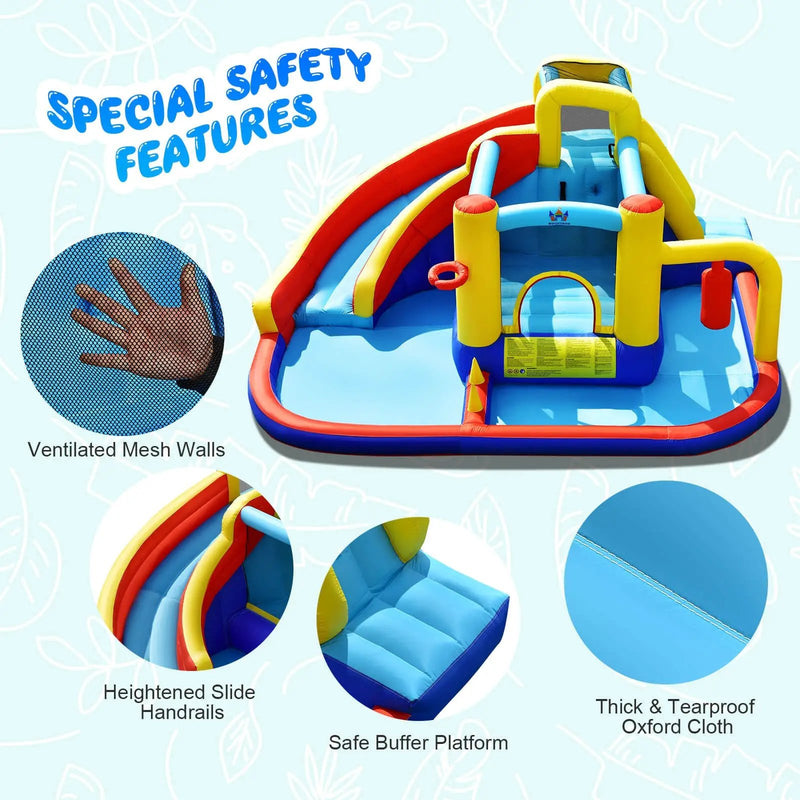 7-in-1 Inflatable Water Slide with 735W Air Blower and Splash Pool by DirectDeals