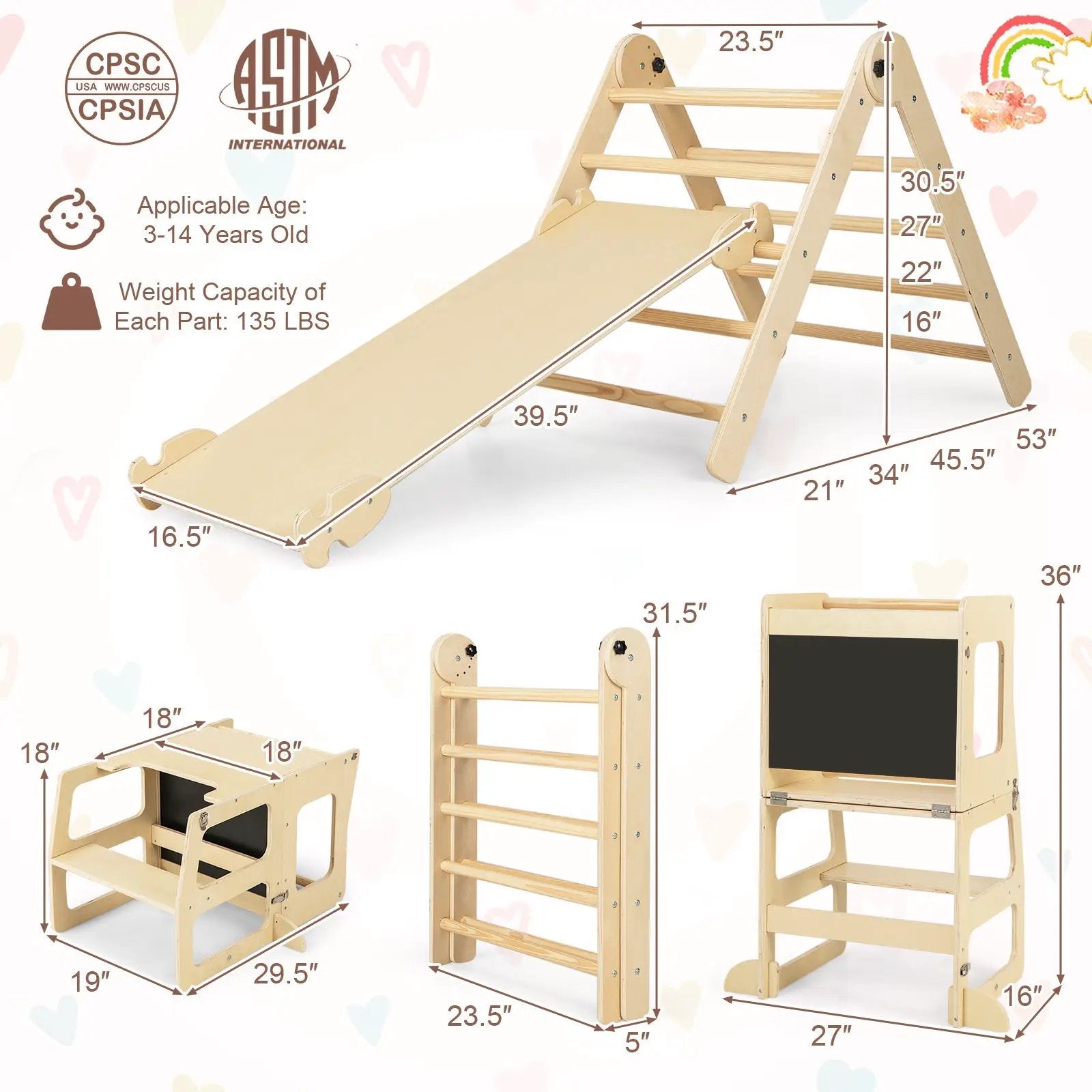 7-in-1 Toddler Climbing Toy Connected Table and Chair Set for Boys and Girls Aged 3-14 Years Old by DirectDeals