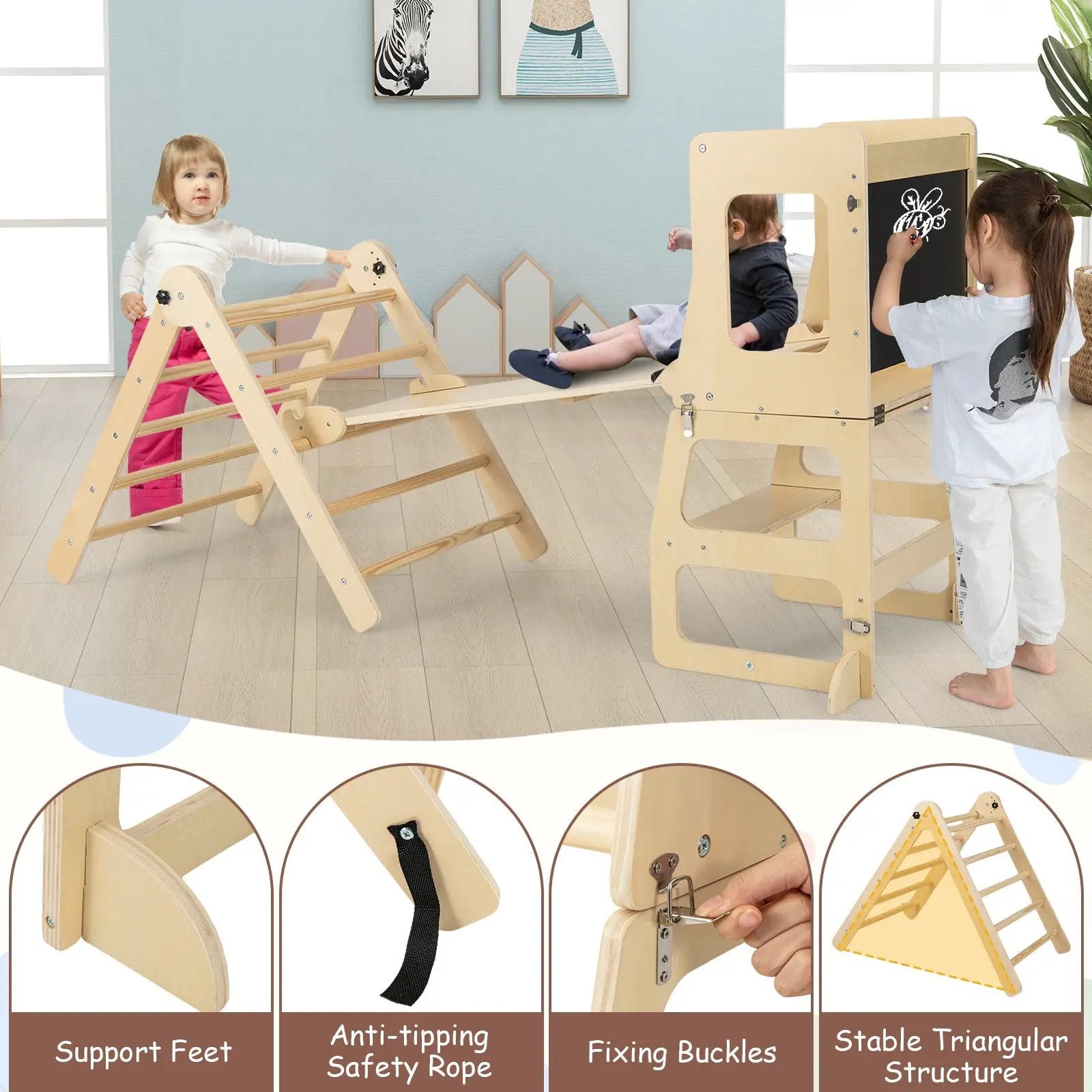 7-in-1 Toddler Climbing Toy Connected Table and Chair Set for Boys and Girls Aged 3-14 Years Old by DirectDeals