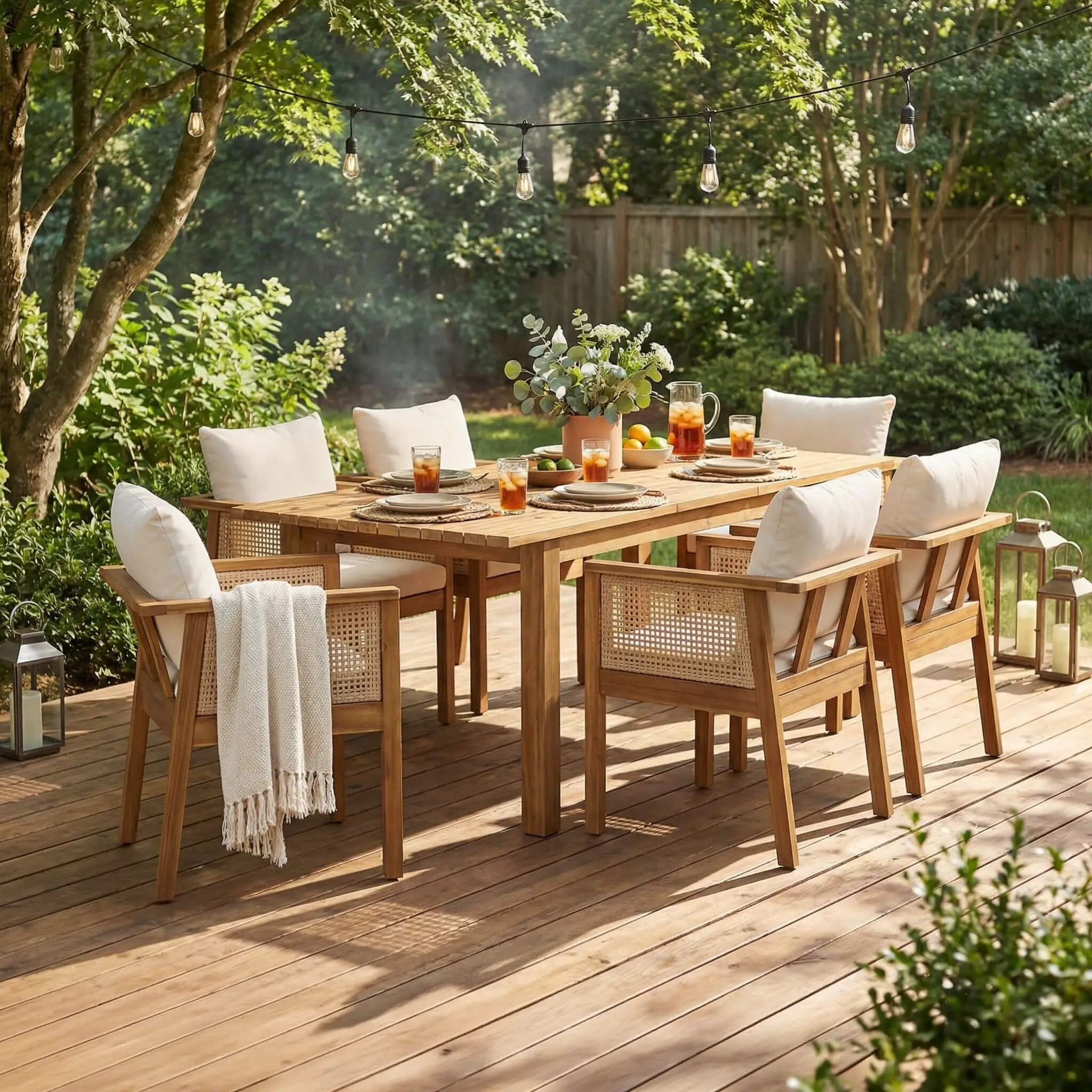 Alora 7-Piece Acacia Wood Outdoor Dining Set With Cushions And Table (SAK14657) by SAKSBY WHOLESALE