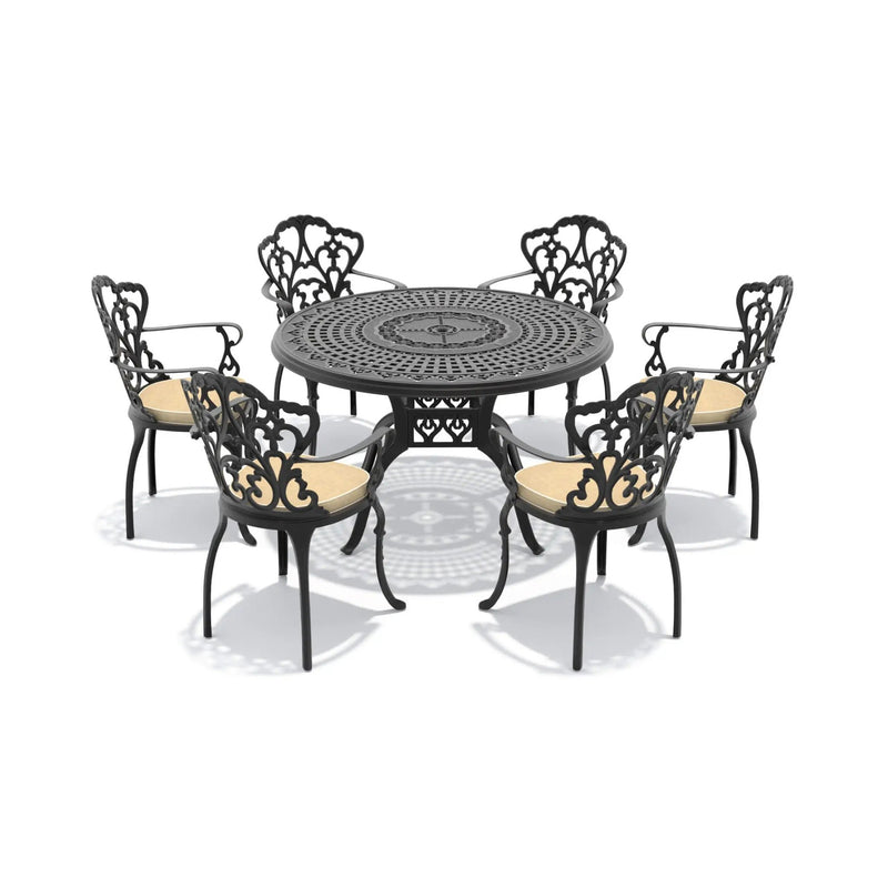 Alora 7-Piece Cast Aluminum Patio Furniture Set With Black Frame And Off-White Cushions (SAK12948) by SAKSBY WHOLESALE