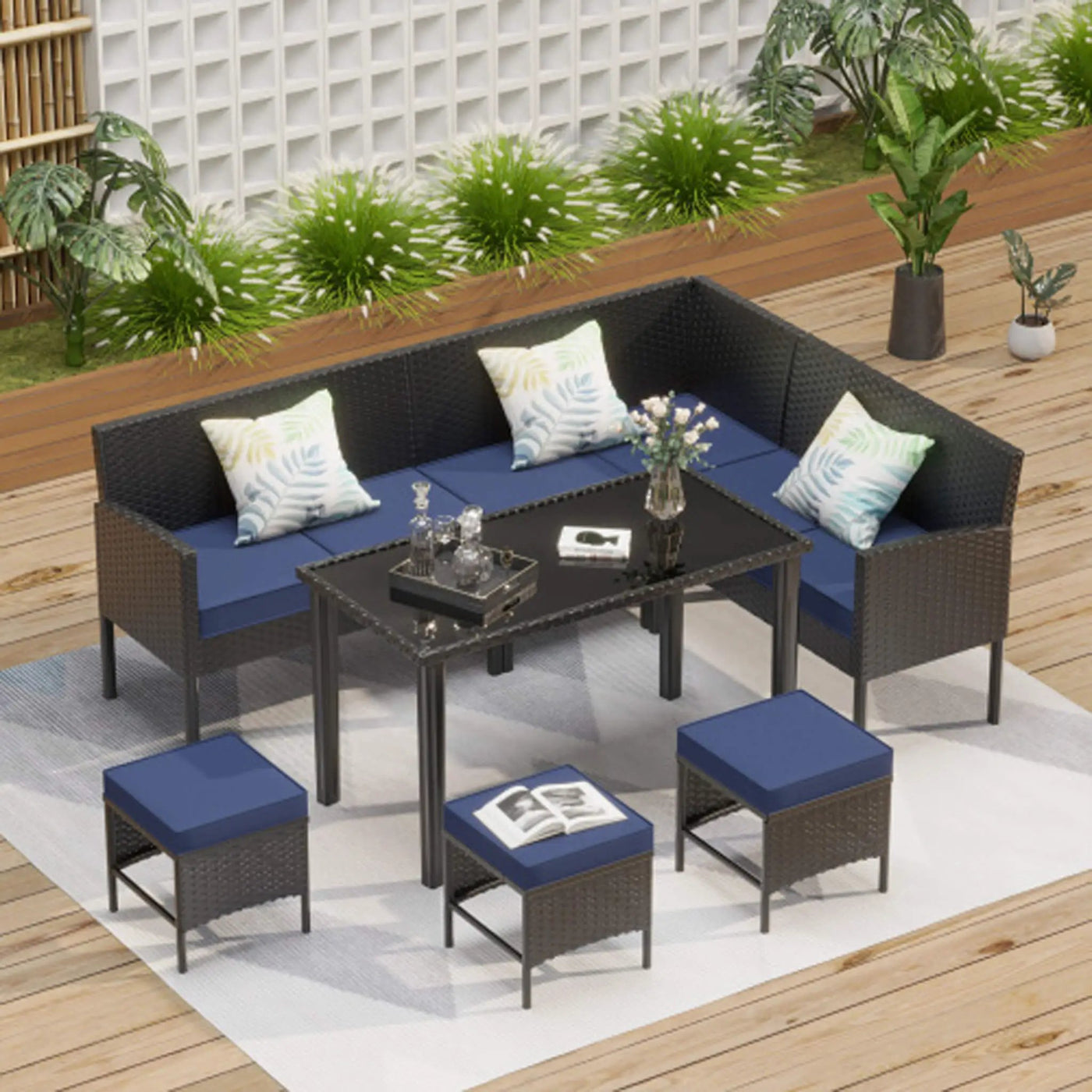 7-Piece Modern Outdoor Patio Furniture Set With Waterproof Cushions & Glass Table (SAK55673) by SAKSBY WHOLESALE