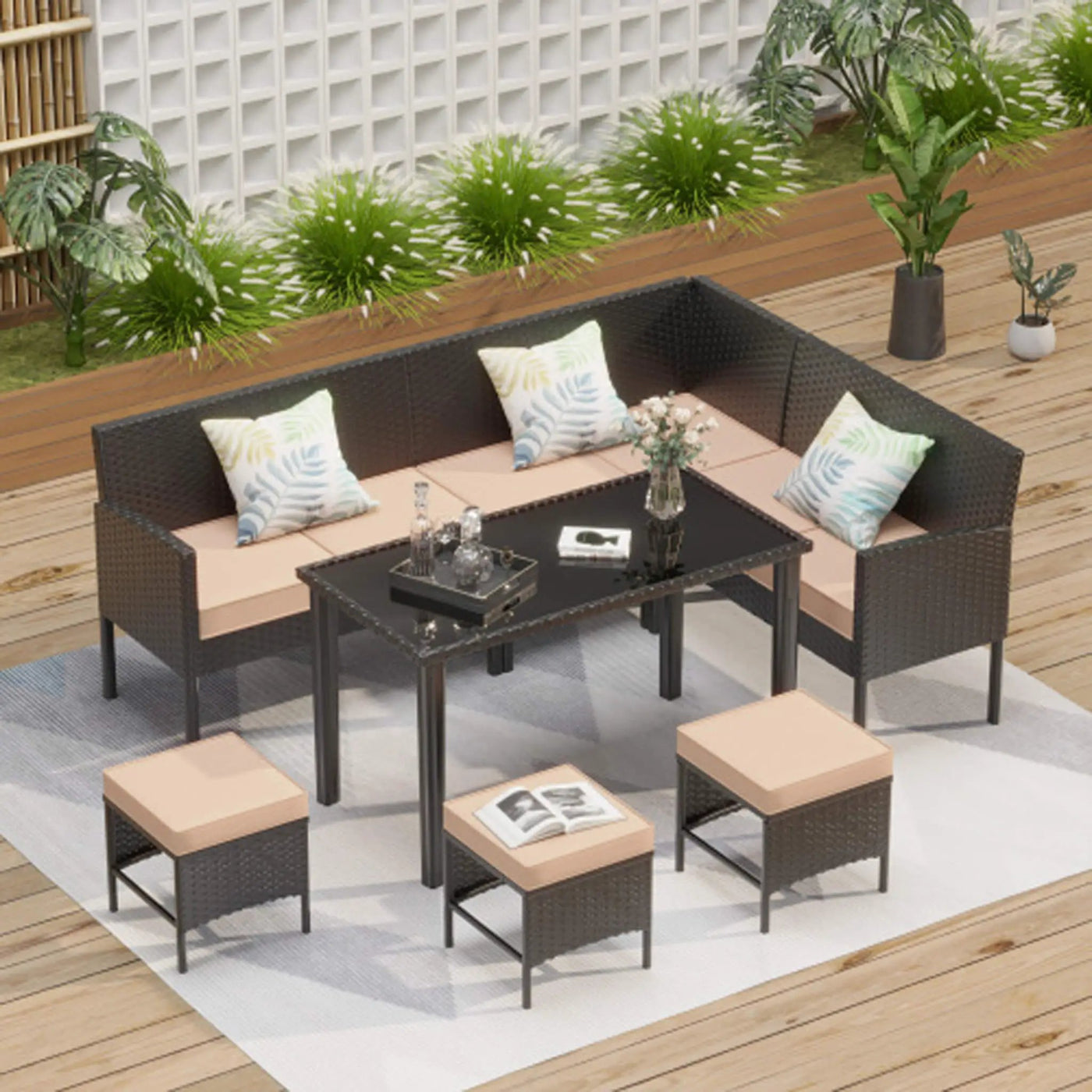 7-Piece Modern Outdoor Patio Furniture Set With Waterproof Cushions & Glass Table (SAK55673) by SAKSBY WHOLESALE