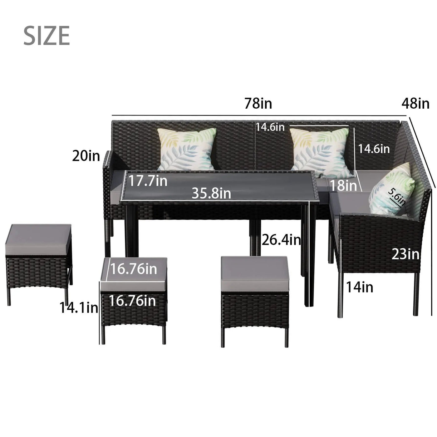 7-Piece Modern Outdoor Patio Furniture Set With Waterproof Cushions & Glass Table (SAK55673) by SAKSBY WHOLESALE