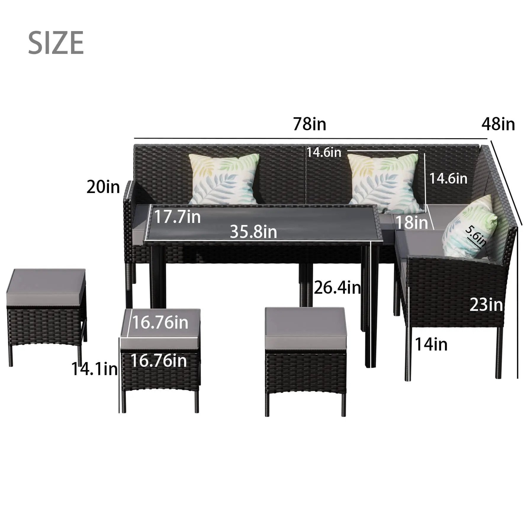 Alora 7-Piece Modern Outdoor Patio Furniture Set With Waterproof Cushions & Glass Table (SAK55673) by SAKSBY WHOLESALE