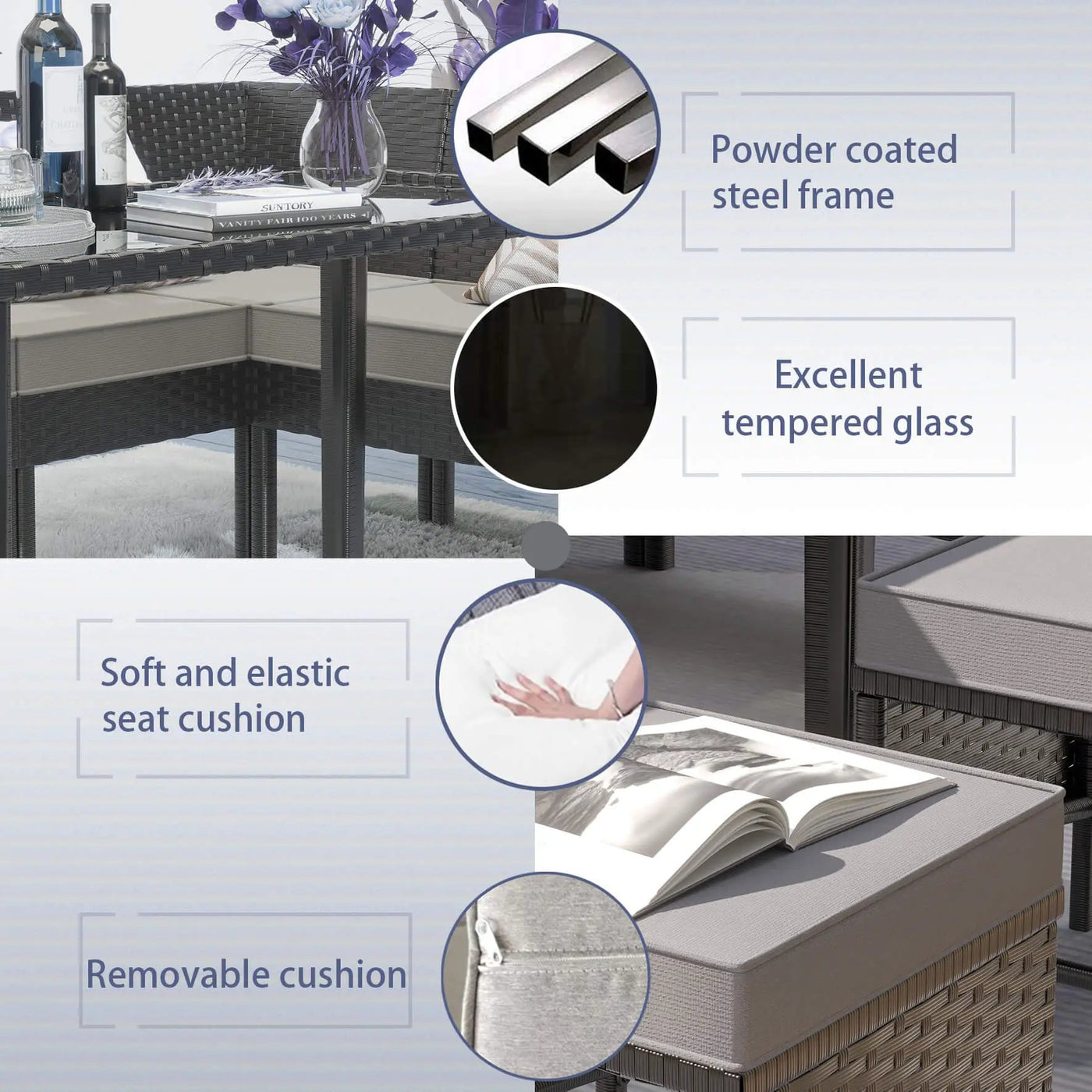 7-Piece Modern Outdoor Patio Furniture Set With Waterproof Cushions & Glass Table (SAK55673) by SAKSBY WHOLESALE